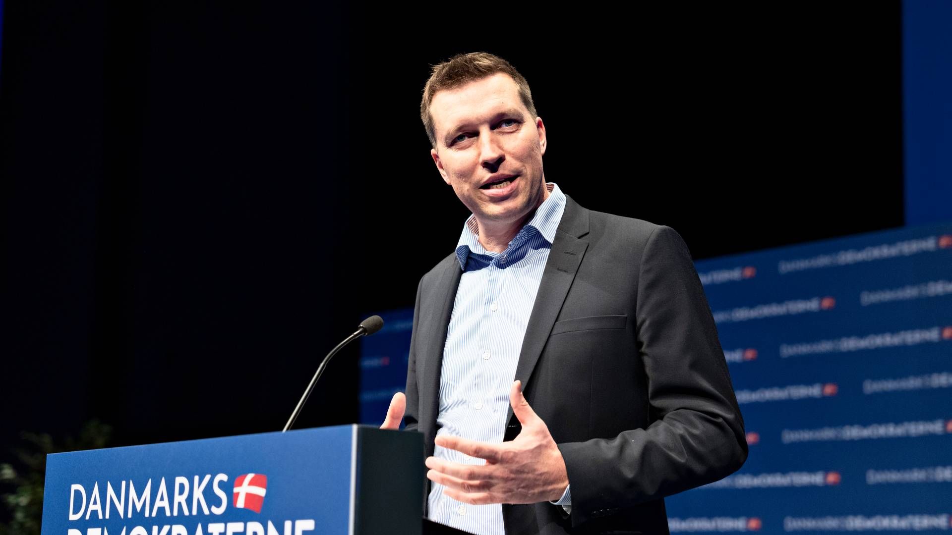 Søren Søndergaard, formand for Landbrug og Fødevarer, taler ved Danmarksdemokraternes Landsmøde i Aalborg Kongres & Kultur Center, lørdag den 11. november 2023. | Foto: Henning Bagger/Ritzau Scanpix