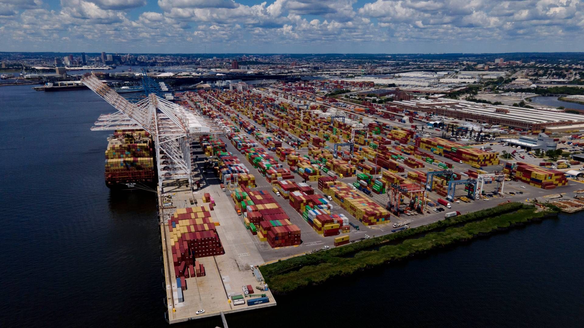 Port of Baltimore i Maryland på den amerikanske østkyst. | Foto: Julio Cortez/AP/Ritzau Scanpix