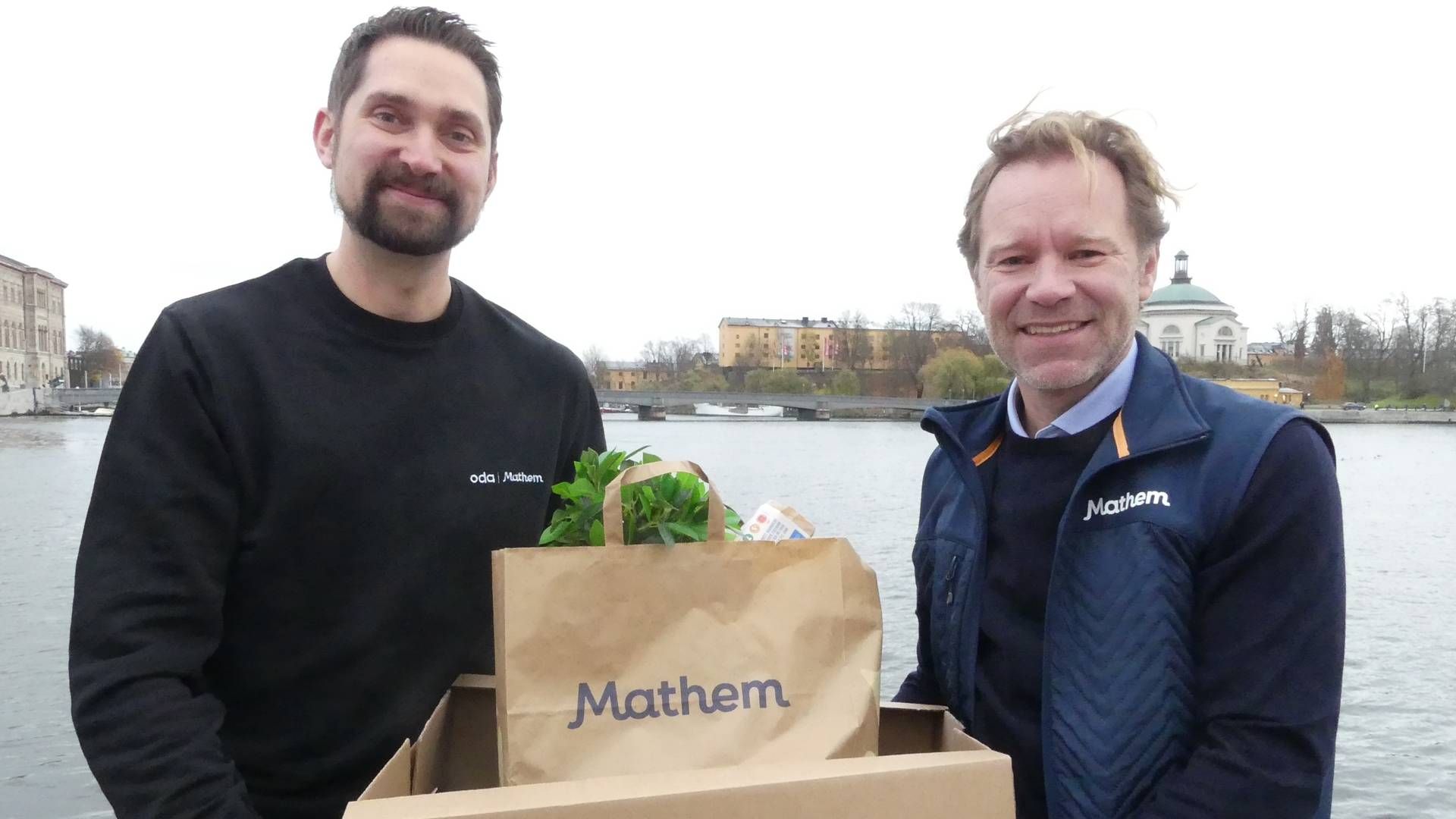 Oda og Mathem fusjonerte i høst. På bildet: Konsernsjef i Oda, Karl Munthe-Kaas og CEO i Mathem, Johan Lagercrantz | Foto: Elin Dahlstedt/Mathem