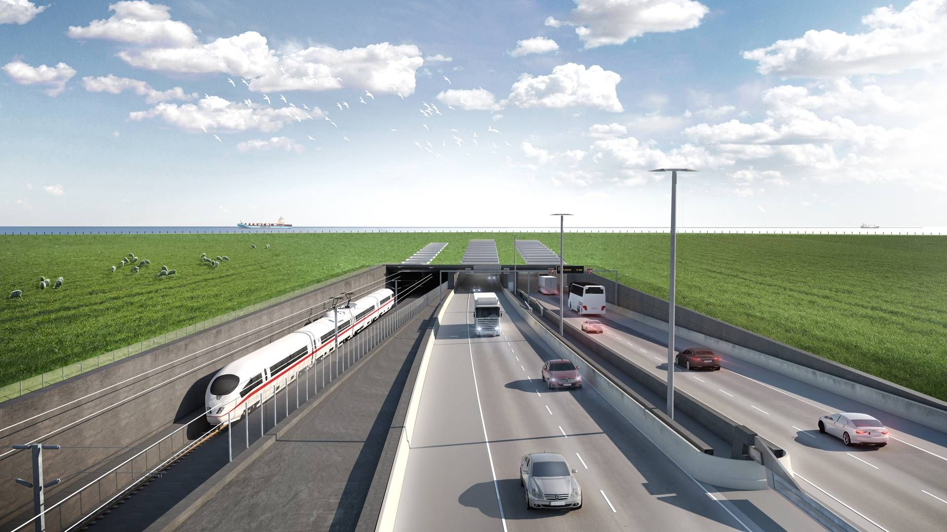 Arbejdet med Femern Bælt-forbindelsen blev igangsat i 2020, og den 18 km lange tunnel forventes med de nuværende planer at stå færdig i 2029. Til den tid vil det tage ti minutter at køre igennem i bil og syv minutter i tog. | Foto: Femern A/S / PR