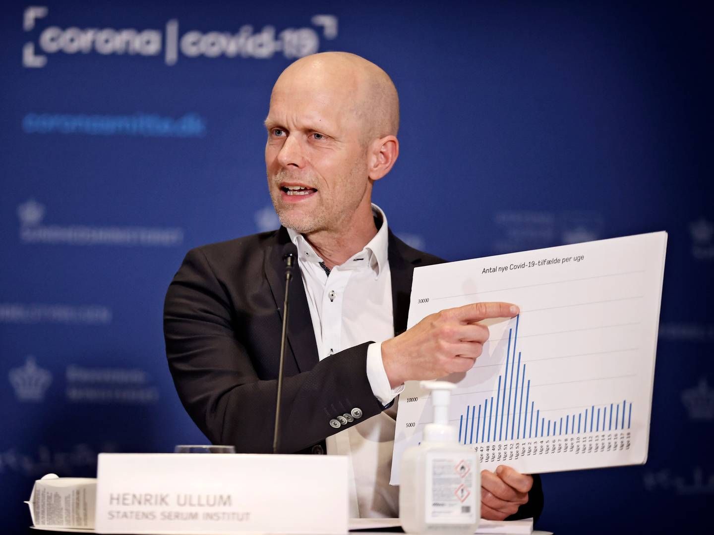 Henrik Ullum, direktør for Statens Serum Institut, under et coronapressemøde i 2021, hvor der var behov for krisekommunikation. | Foto: Jens Dresling/Ritzau Scanpix