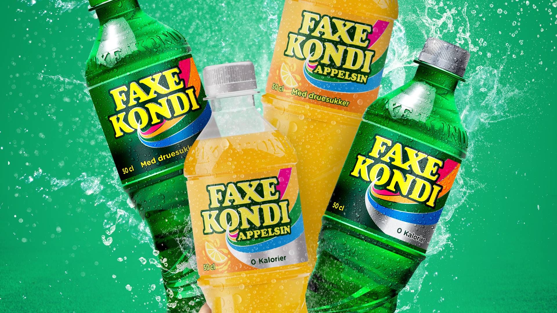 Når Faxe Kondi lancerer nye sodavand, er det med de sukkerholdige udgaver i baggrunden. Faxe Kondi Appelsin blev lanceret i januar og sælges næsten kun i udgaven uden tilsat sukker. | Foto: Pr/ Royal Unibrew