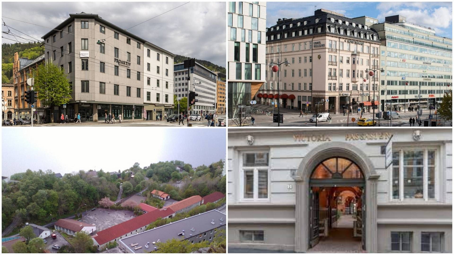 SOLGT: Disse eiendommene skifter eier. | Foto: WPS Næringsmegling, Olav Thon Gruppen, Skanska og Malling. Collage: EiendomsWatch