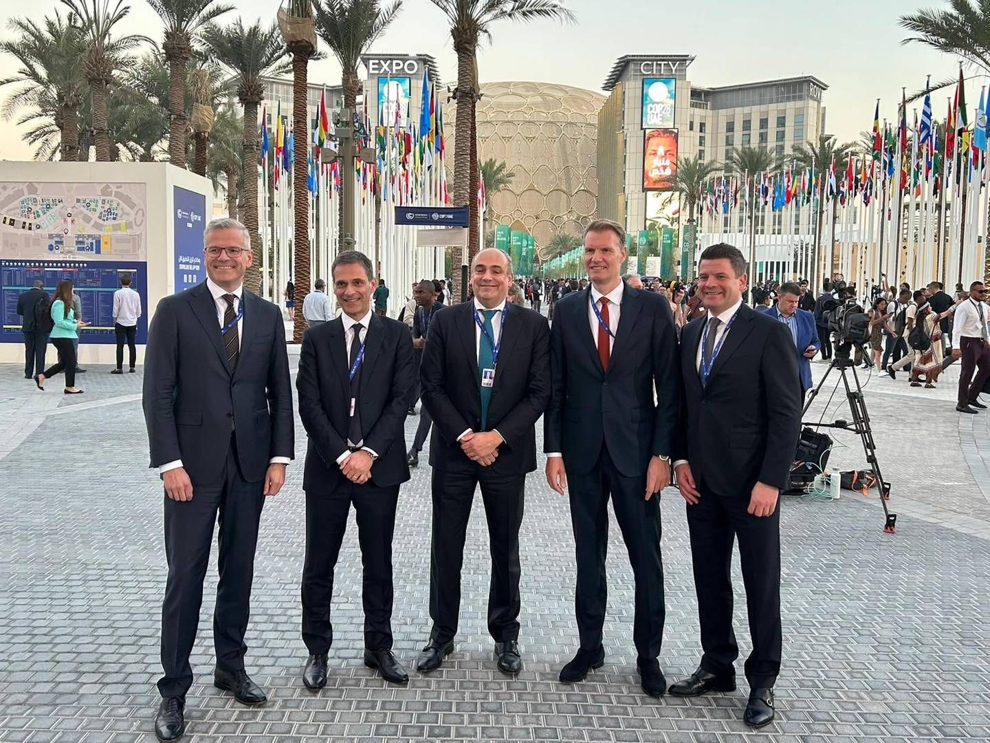 Expectations for this year's COP 28 meeting were high as plans to fulfill the Paris Agreement were laid out. Pictured here are chief executives from MSC, Maersk, CMA CGM, Hapag-Lloyd and Wallenius Willhelmsen, who have called for an end date for fossil fuel newbuildings. | Photo: Pr/mærsk.