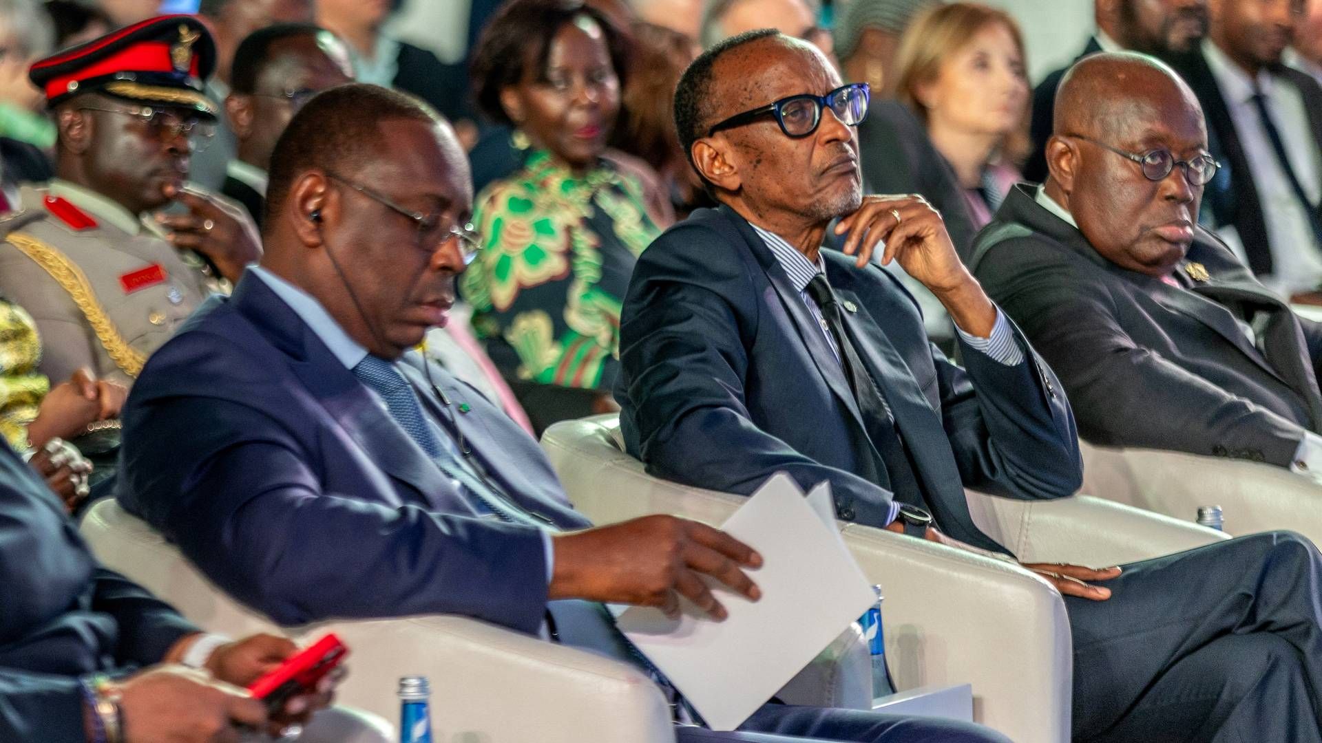 Senegals præsident Macky Sall, Rwandas præsident Paul Kagame samt Ghanas præsident Nana Addo Dankwa var alle tilstede, da Biontech åbnede byggeriet af sin nye vaccinefabrik på det afrikanske kontinent. | Foto: Jean Bizimana