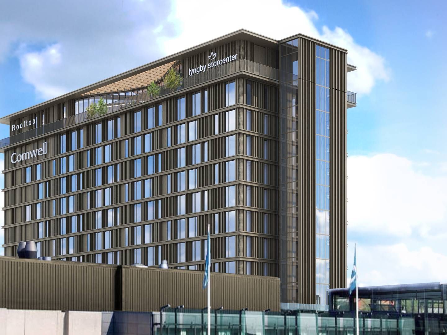 PHL Arkitekter har udarbejdet en visualisering af det kommende hotel ovenpå Lyngby Storcenter. | Foto: Pr / Phl Arkitekter