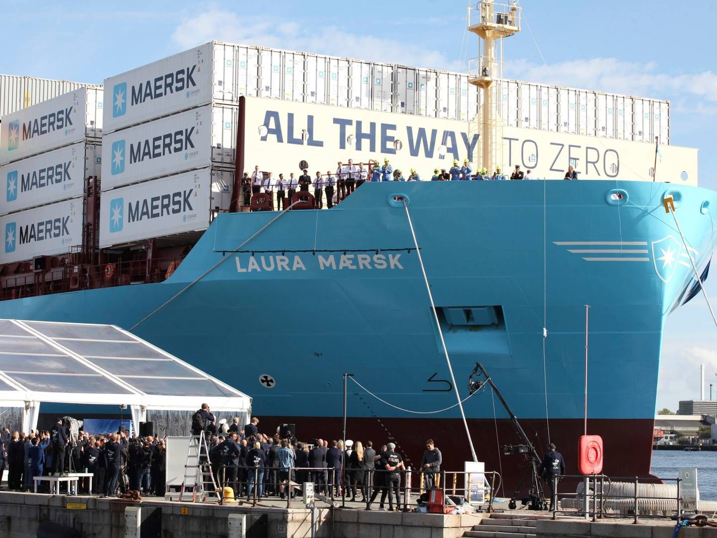Det første Mærsk-skib, der sejlede på grøn methanol. | Foto: Steffen Trumpf/AP/Ritzau Scanpix