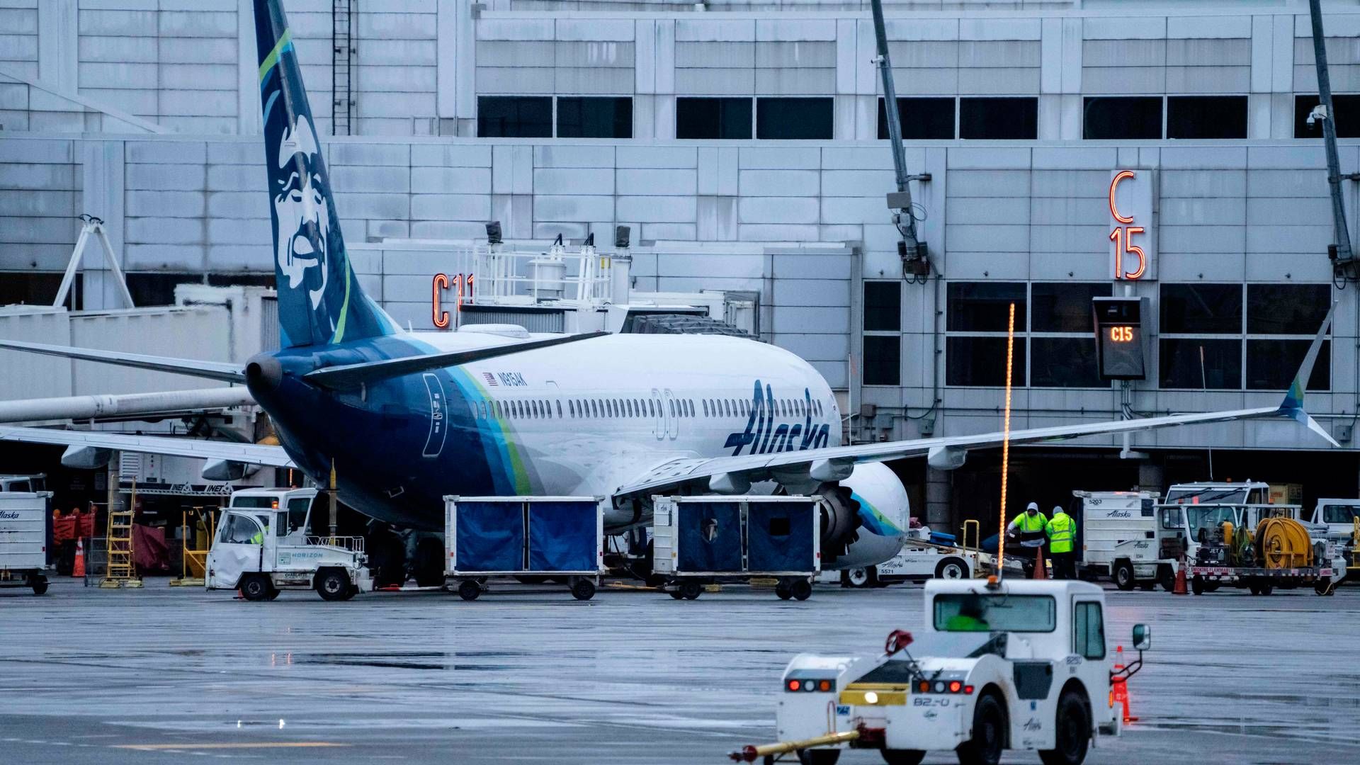 Et fly fra Alaska Airlines, der er grounded efter den nylige episode med et vinduespanel, der blæste ud | Foto: Stephen Brashear/AFP/Ritzau Scanpix
