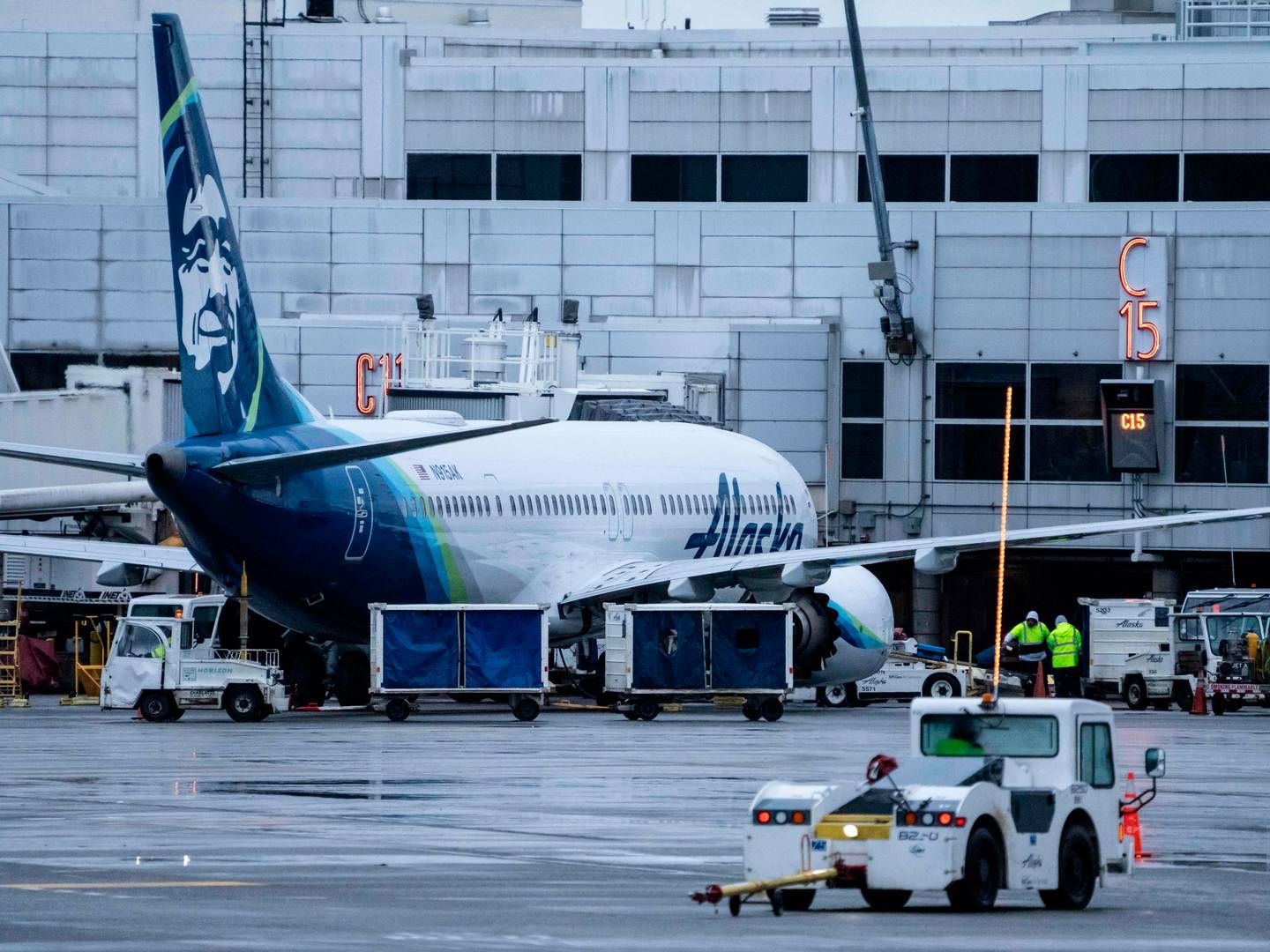 Et fly fra Alaska Airlines, der er grounded efter den nylige episode med et vinduespanel, der blæste ud | Foto: Stephen Brashear/AFP/Ritzau Scanpix