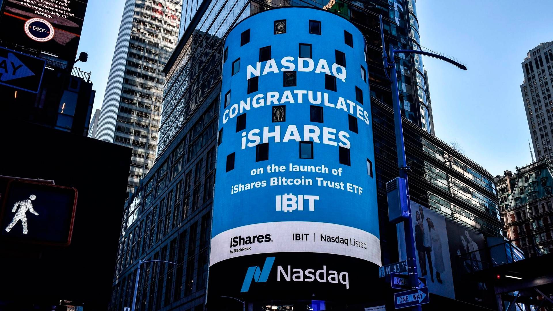The spot bitcoin ETFs that started trading on Wall Street on Thursday. BlackRock's iShares Bitcoin Trust — IBIT — saw USD 1bn change hand on the first day of trading. | Photo: Stephanie Keith/AFP/Ritzau Scanpix