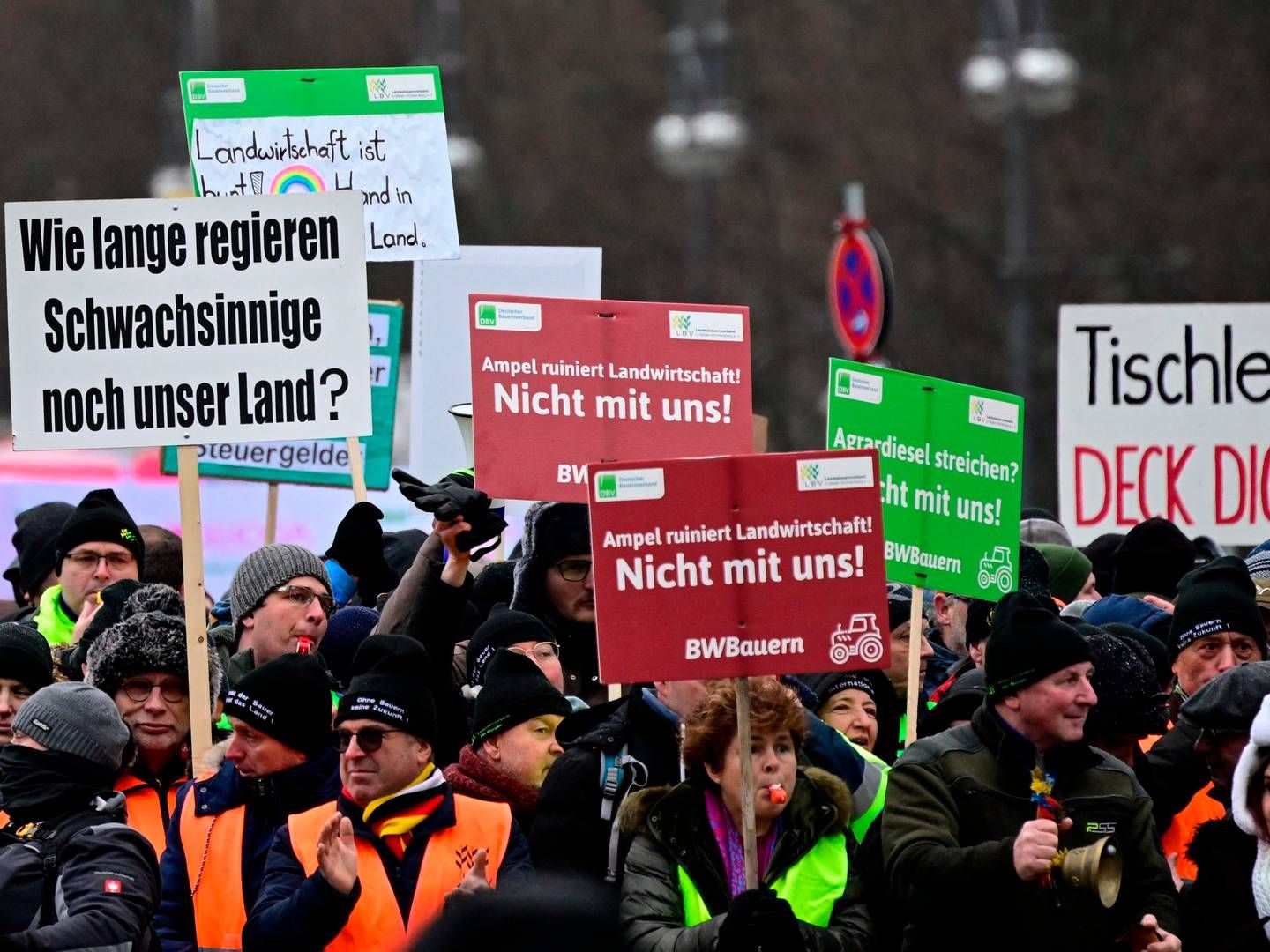 Tyske landmænd og lastbilchauffører demonstrerer i Berlin den 15. januar. | Foto: John Macdougall/AFP/Ritzau Scanpix