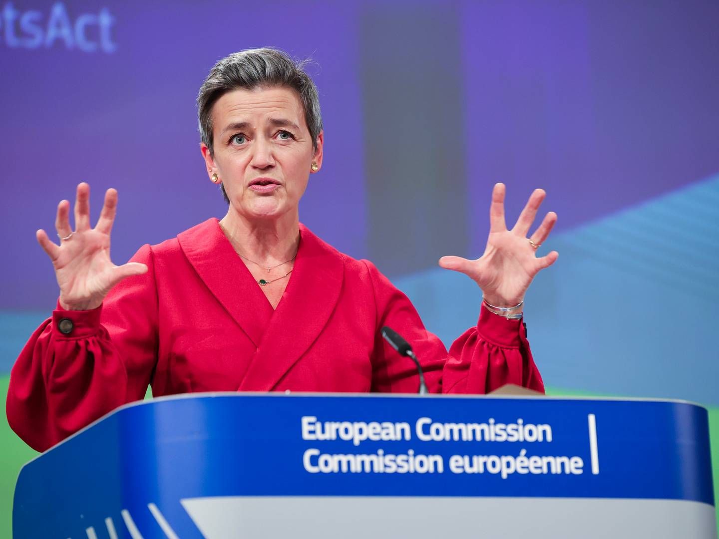EU-Kommissionens næstformand, Margrethe Vestager har fået brev fra 24 virksomheder, der mener, at de udpegede gatekeepers ikke gør nok for at leve op til Digital Markets Act. | Foto: Olivier Matthys/AP/Ritzau Scanpix