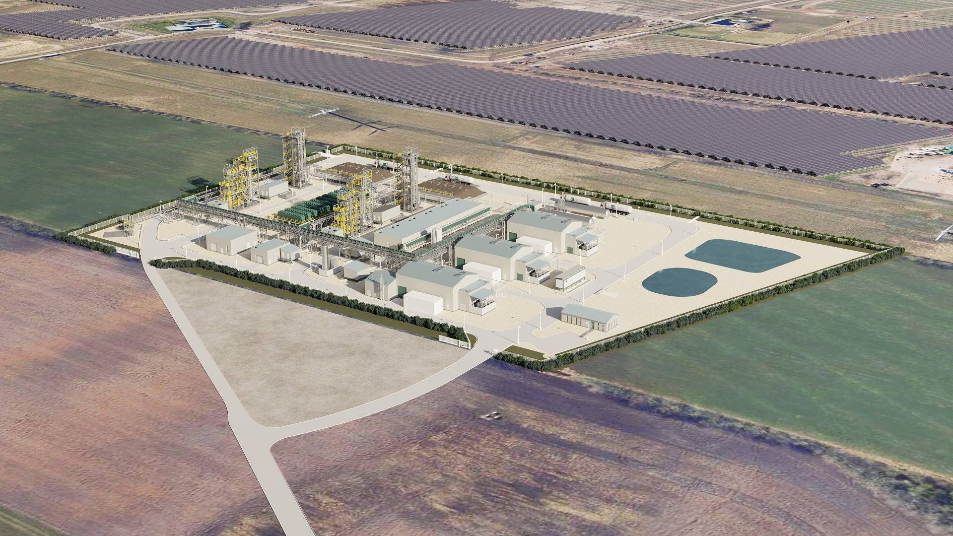 På billedet ses en visualisering af European Energys danske e-metanolsprojekt ved Kassø, som udvikleren er ved at færdiggøre. Anlægget står til at blive verdens største e-metanolanlæg med en produktion på 32.000 tons e-metanol om året. | Foto: European Energy/pr.