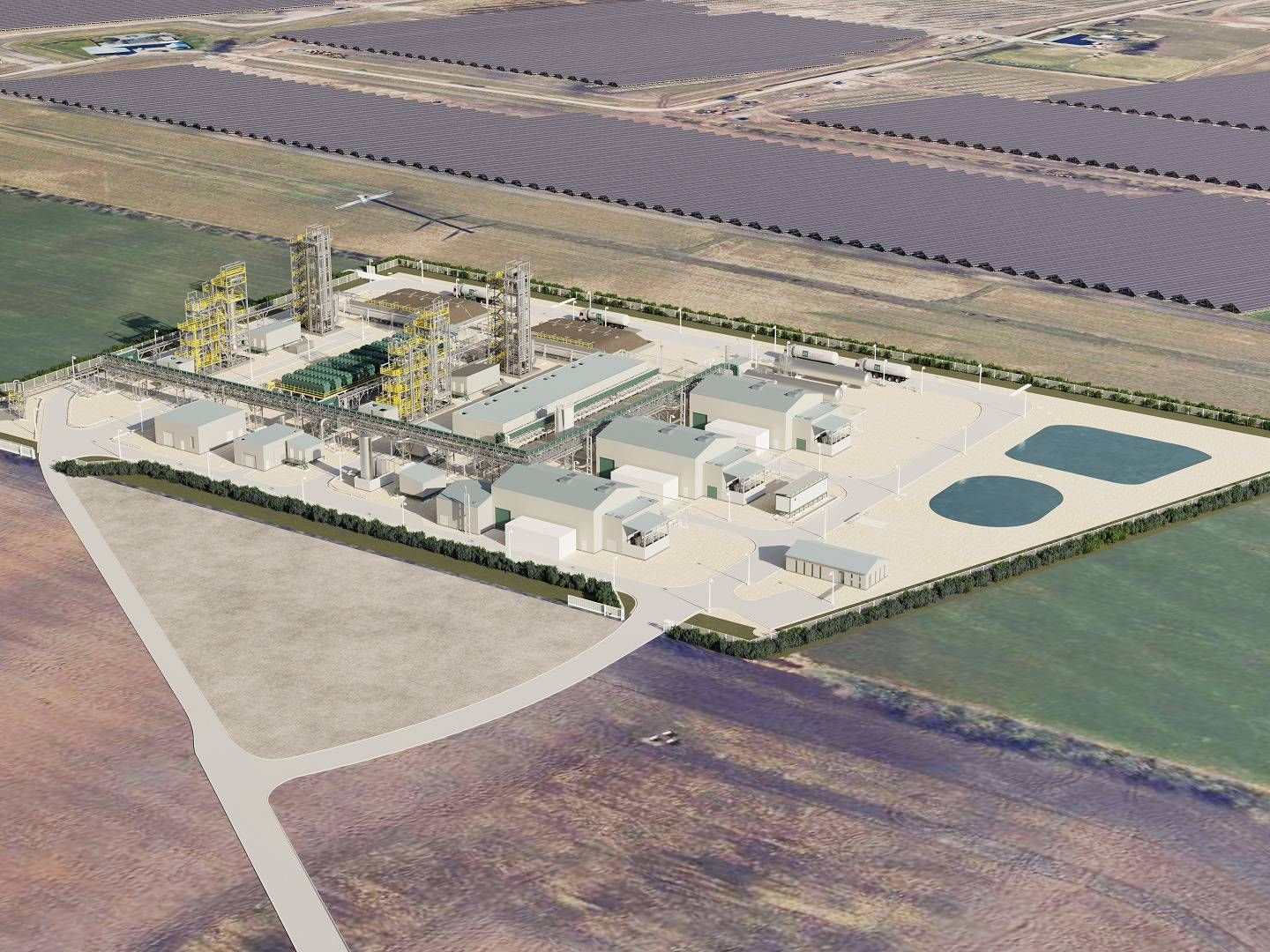 På billedet ses en visualisering af European Energys danske e-metanolsprojekt ved Kassø, som udvikleren er ved at færdiggøre. Anlægget står til at blive verdens største e-metanolanlæg med en produktion på 32.000 tons e-metanol om året. | Foto: European Energy/pr.