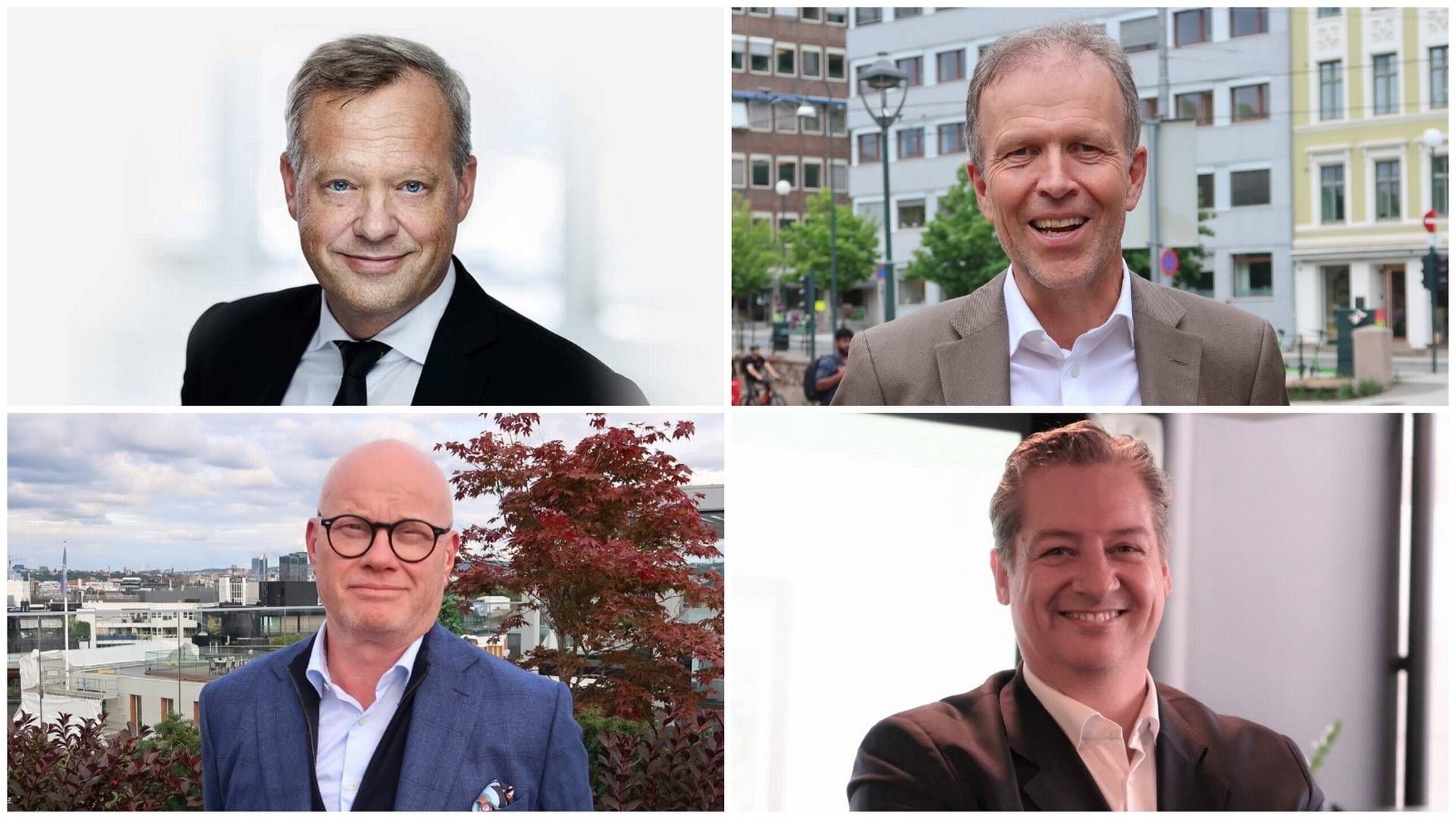 SKAL I AKSJON: Stig Bech i Wiersholm, Hans Petter Skogstad i Cushman & Wakefield Realkapital, Bård Bjølgerud i Colliers og Bent Oustad i Norwegian Property | Foto: Wiersholm og EiendomsWatch