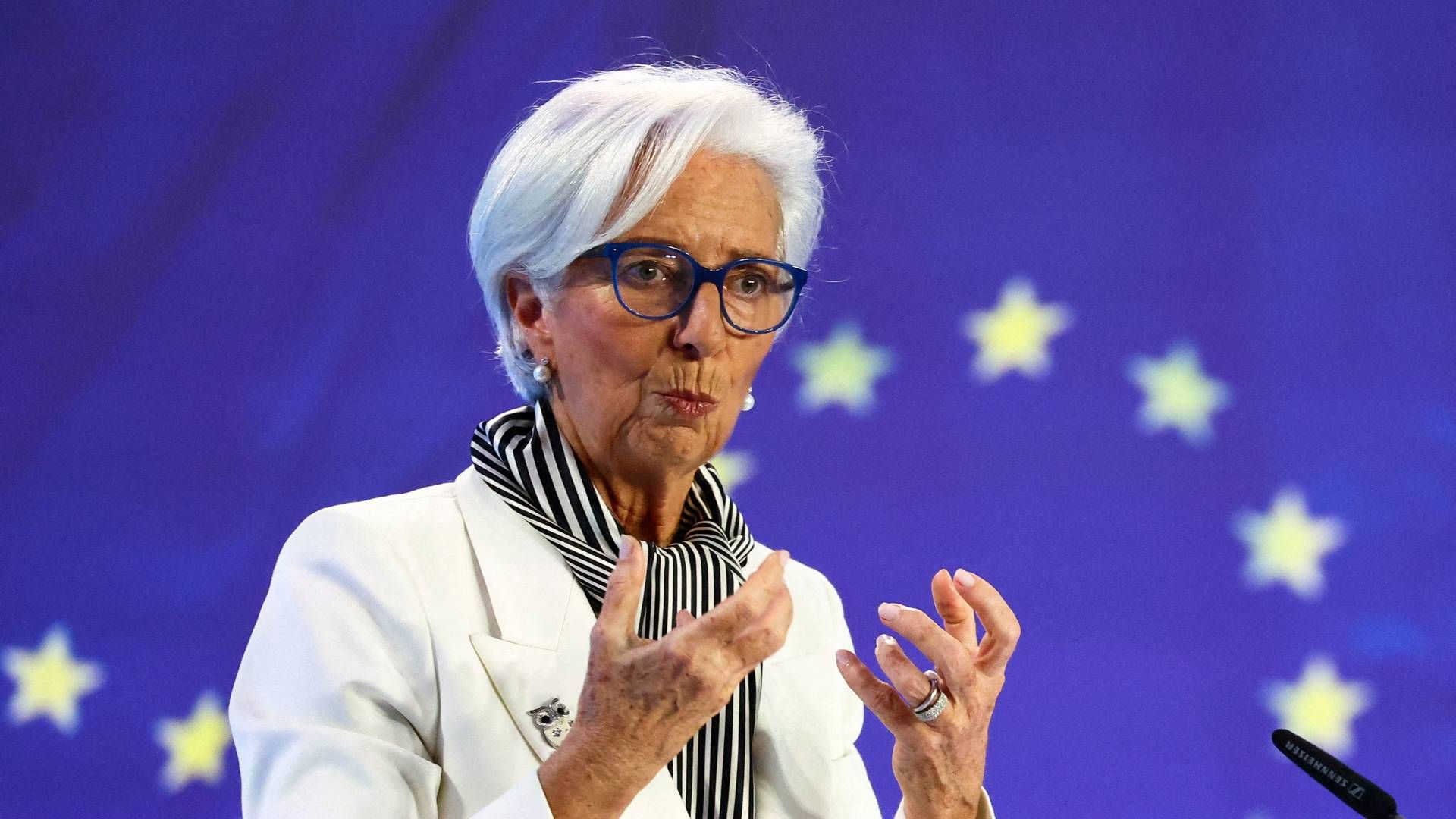 ”Den igangværende disinflationsproces forventes at fortsætte, men styrerådet har brug for at være mere sikker på, at det vil bringe os vedvarende hen til vort mål på 2,0 pct.,” lyder det fra Christine Lagarde, der er chef for Den Europæiske Centralbank, ECB. | Foto: Kai Pfaffenbach