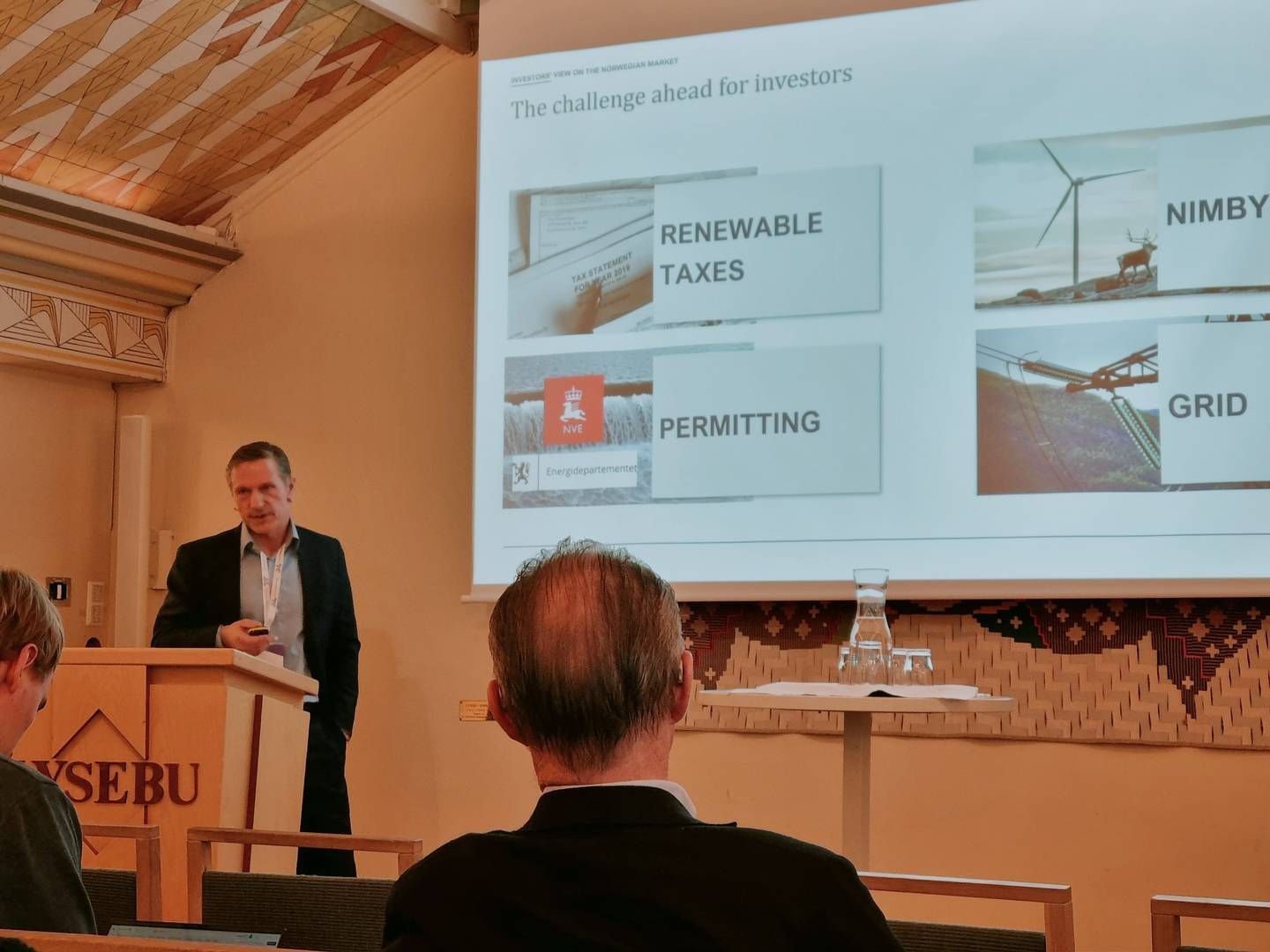 Pareto-direktør Lars Ove Skorpen snakket om de fire hovedutfordringene for investorer - skatter, NIMBY, konsesjoner og nett på finansseminaret på Lysebu. | Foto: Linda Sandvik