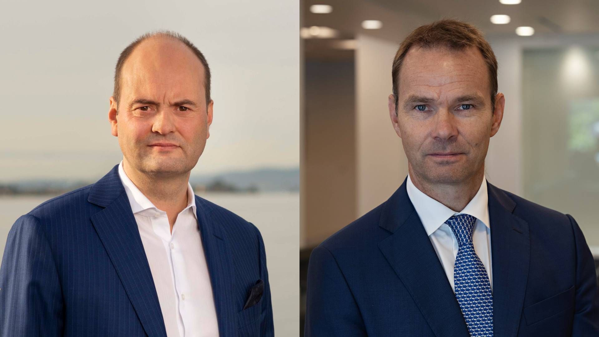 Ståle Hansen, adm. direktør for Skuld (venstre) og Rolf Thore Roppestad, adm. direktør for Gard. | Foto: Skuld og Gard