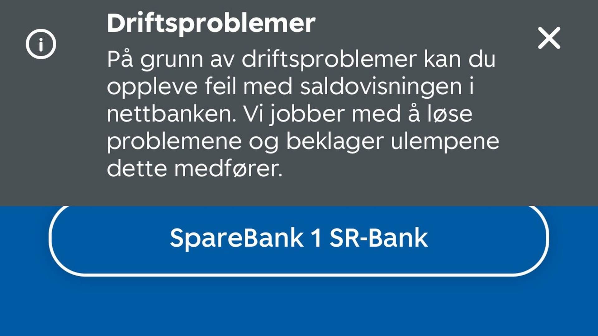 PROBLEMER: Sparebank 1 sin kunder opplever at saldo er utilgjengelig i nettbankene sine. | Foto: Sindre Nordeide