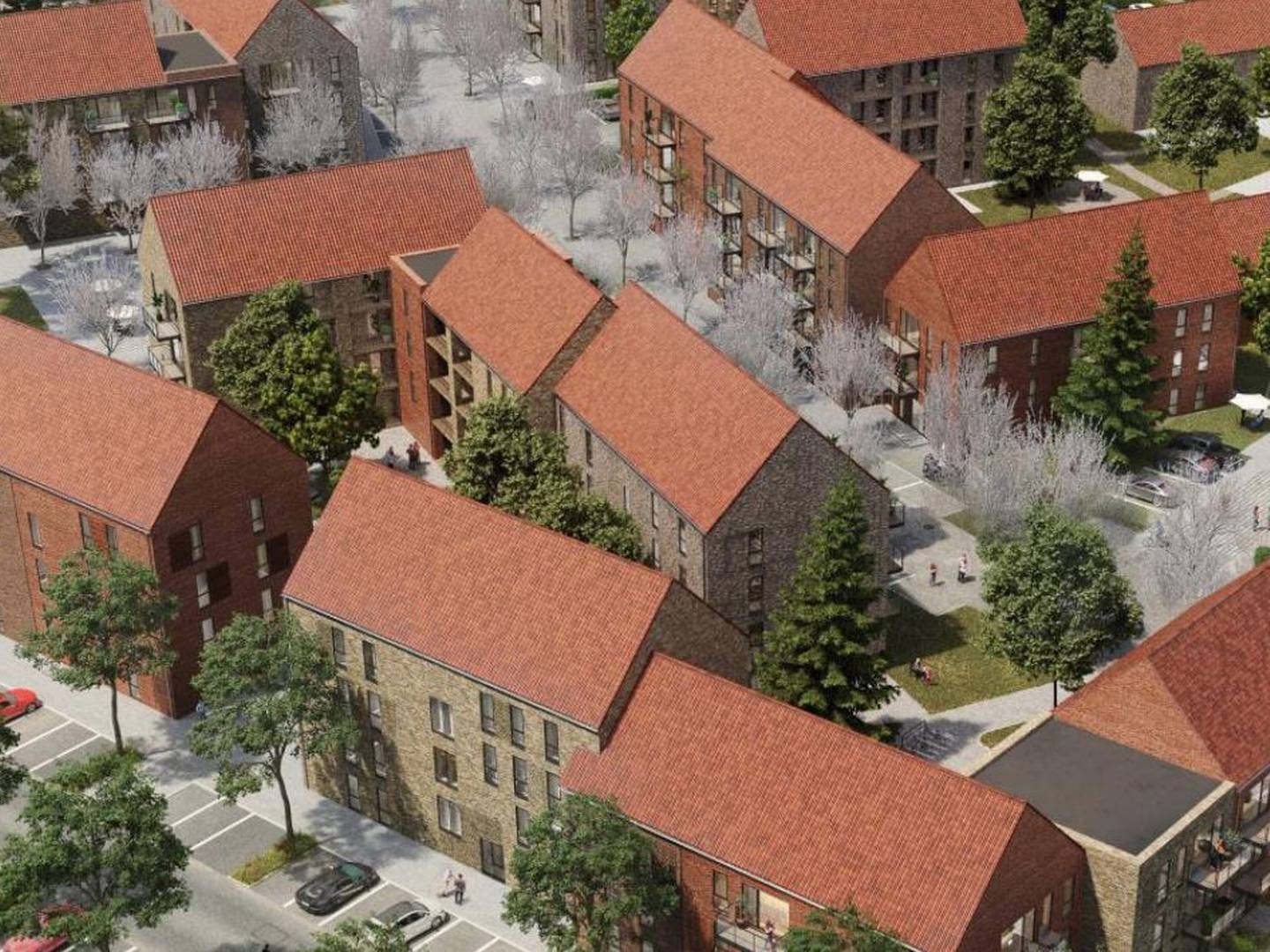 Frem mod 2027 vil Svanen Gruppen opføre et såkaldt "urbant kulturområde" i Taastrup bestående af 275 boliger, fælleshus og erhvervslejemål. | Foto: PR-visualisering