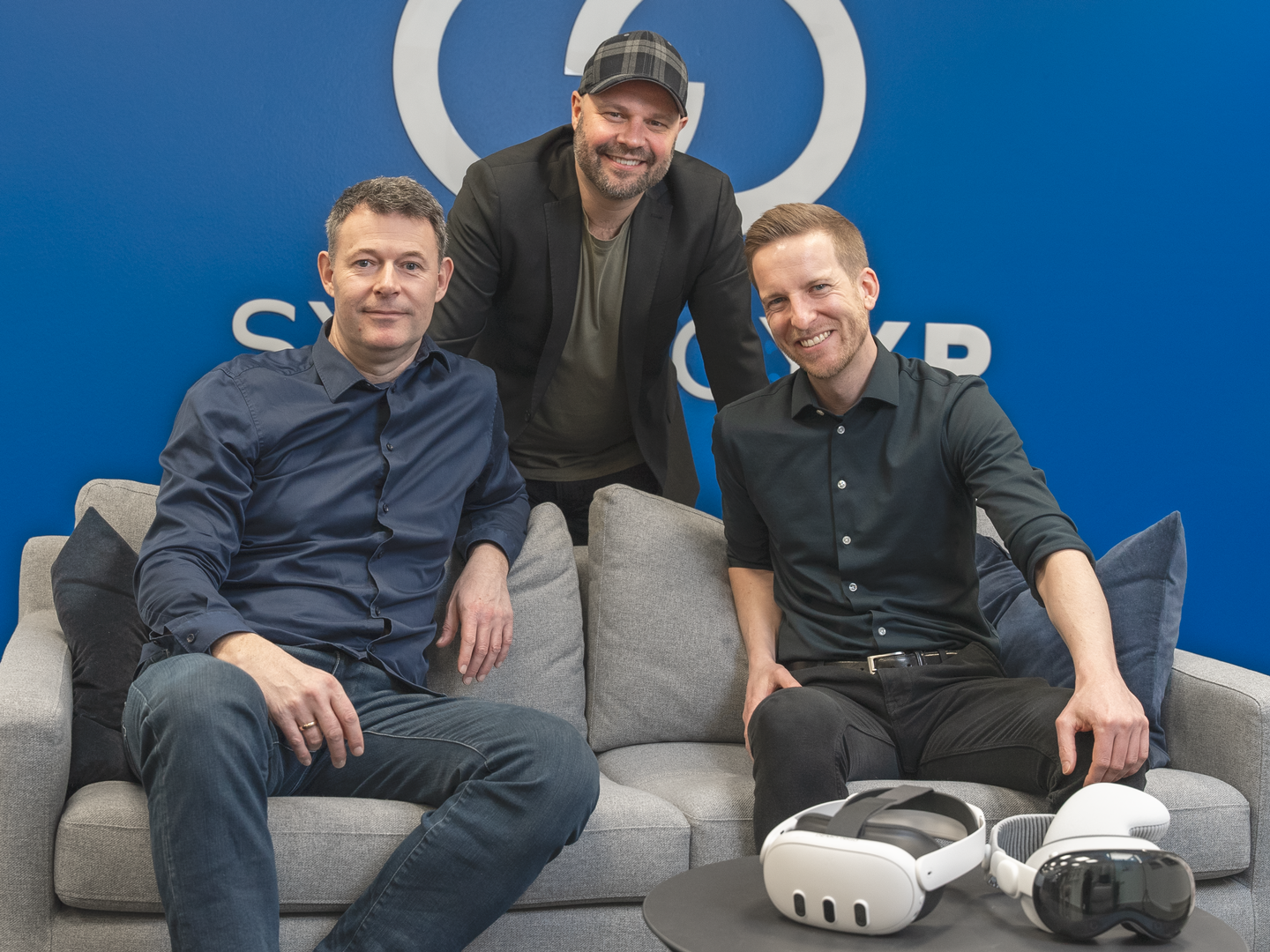 Partnerkredsen, som i 2018 overtog det, der i dag er Synergyxr. Fra venstre er det oplevelsesdirektør Thomas Fenger (CXO), adm. direktør Mads Troelsgaard (CEO) og teknisk direktør Sune Wolff (CTO) | Foto: Synergyxr / PR