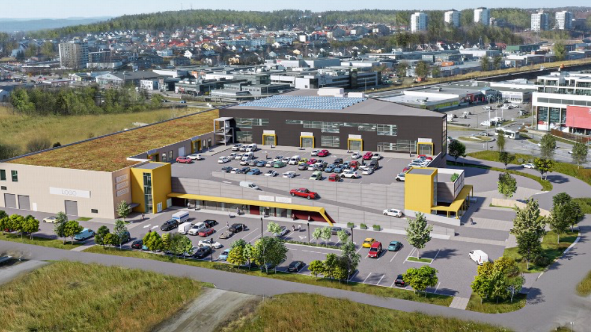 Illustrasjon av nye handelsparken i Kilen utenfor Tønsberg sentrum. | Foto: Kilen Handelspark/pr
