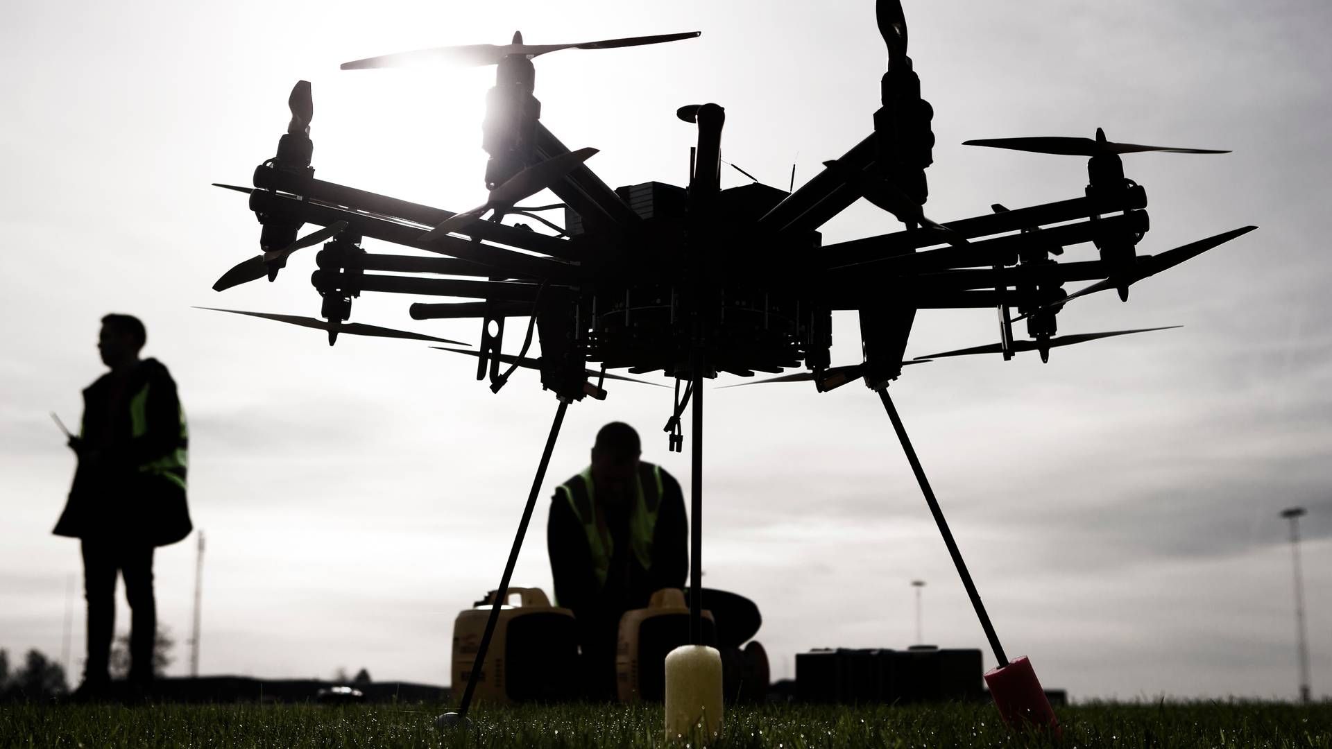 Her et billede af en drone, der bliver testet i HCA Airport. De droner, som Thunderstrike Aviation udvikler, er dog væsentligt større. | Foto: Thomas Emil Sørensen/Jyllands-Posten/Ritzau Scanpix