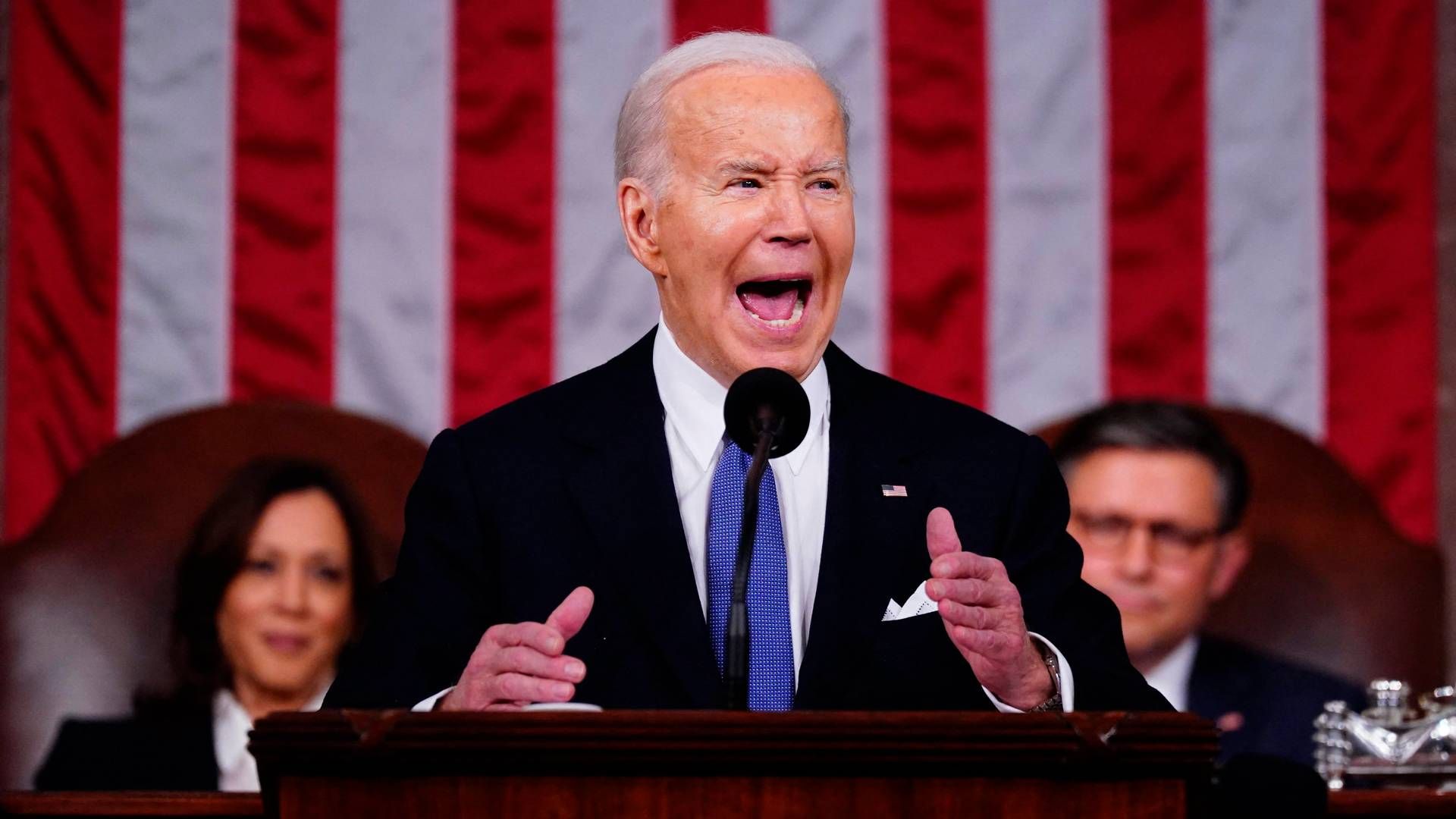 USA's præsident, Joe Biden, viste, at han følte sig hjemme på talerstolen og hjemme i Kongresbygningen. Sådan lyder det fra ph.d. i retorik fra Københavns Universitet, foredragsholder og forfatter Mark Herron. | Foto: Shawn Thew/AFP/Ritzau Scanpix