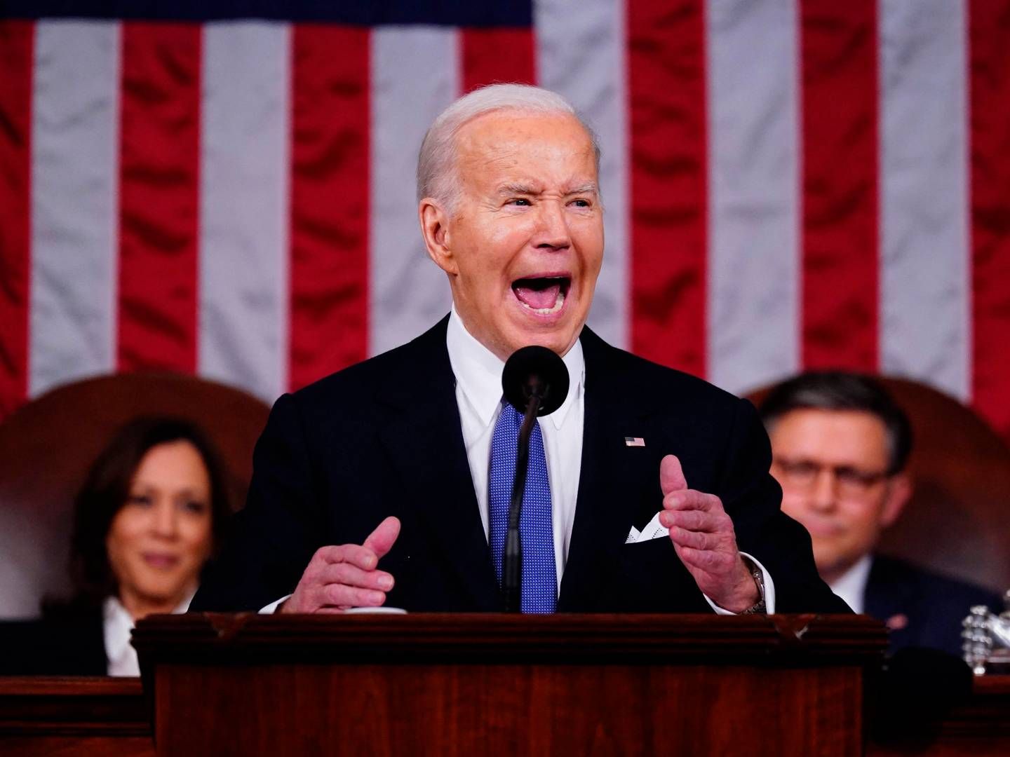 USA's præsident, Joe Biden, viste, at han følte sig hjemme på talerstolen og hjemme i Kongresbygningen. Sådan lyder det fra ph.d. i retorik fra Københavns Universitet, foredragsholder og forfatter Mark Herron. | Foto: Shawn Thew/AFP/Ritzau Scanpix