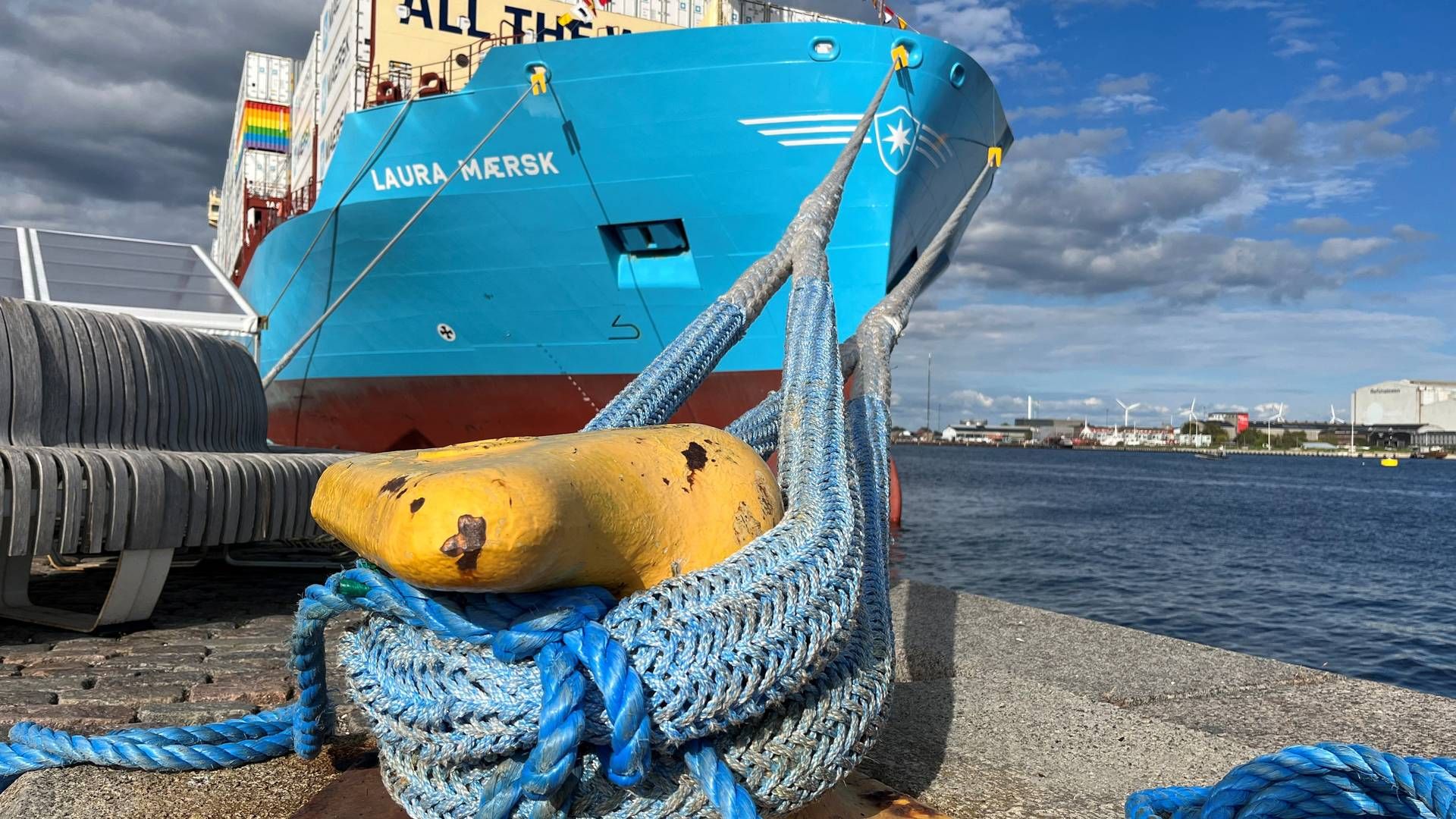 Verdens første metanoldrevne containerskib Laura Maersk, der ejes af rederiet Maersk, ses i København. | Foto: Jacob Gronholt-Pedersen/Reuters/Ritzau Scanpix