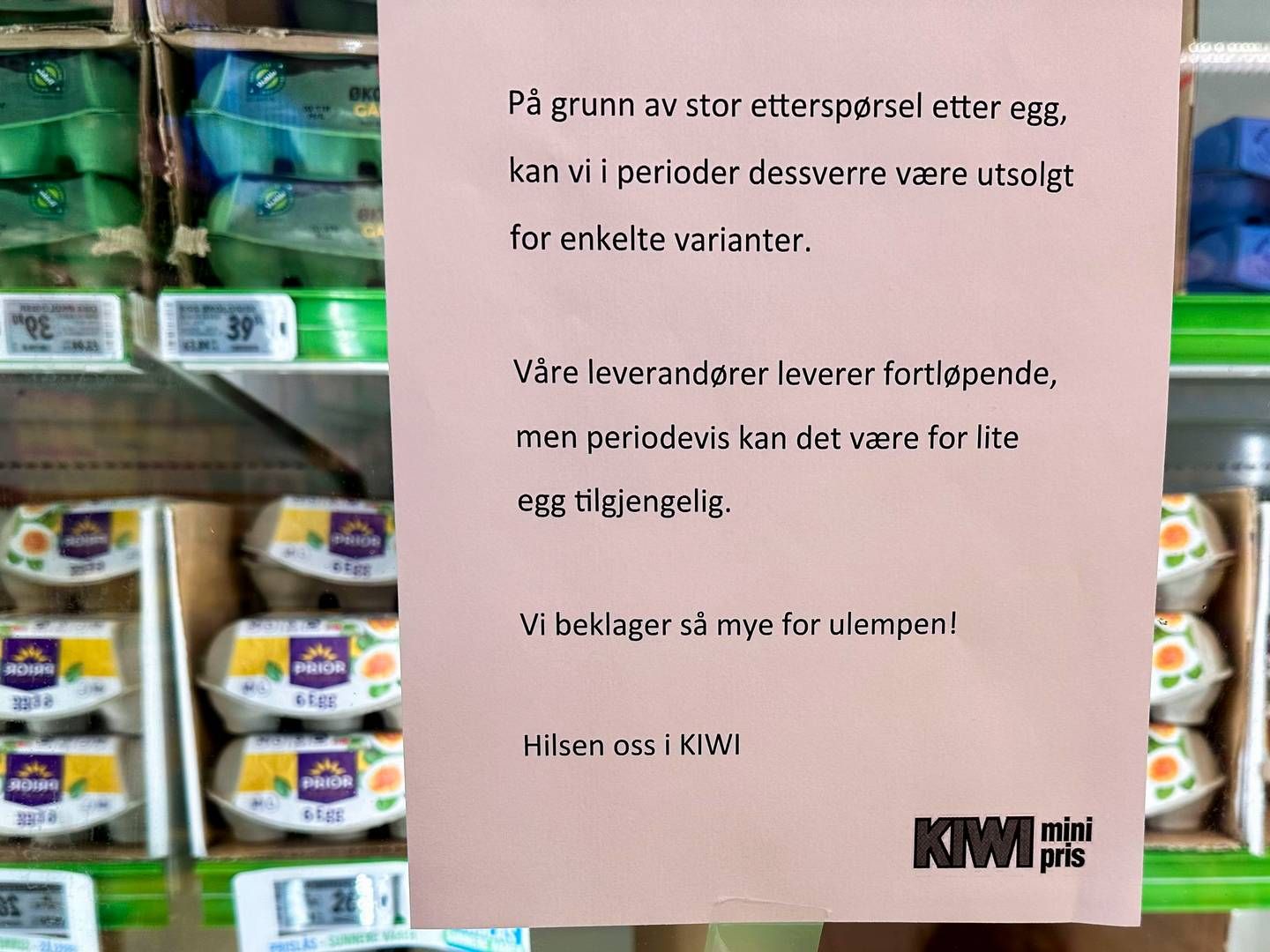 EGGMANGEL: Kiwi varsler sine kunder om mulig eggmangel. | Foto: André Lorentsen/NTB