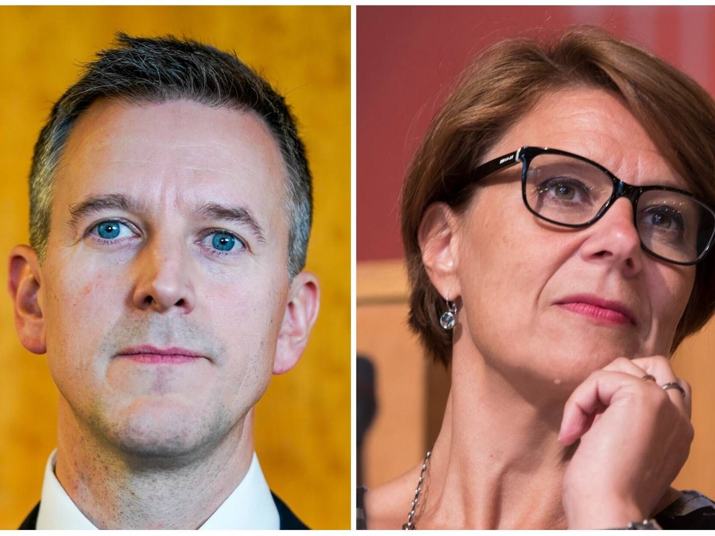 BOLIGMELDING Kommunal- og distriktsminister Erling Sande, her sammen med Tone Tellevik Dahl i Norsk Eiendom, som er skeptisk til budskapet om leiemarkedet. | Foto: NTB. Collage: EiendomsWatch