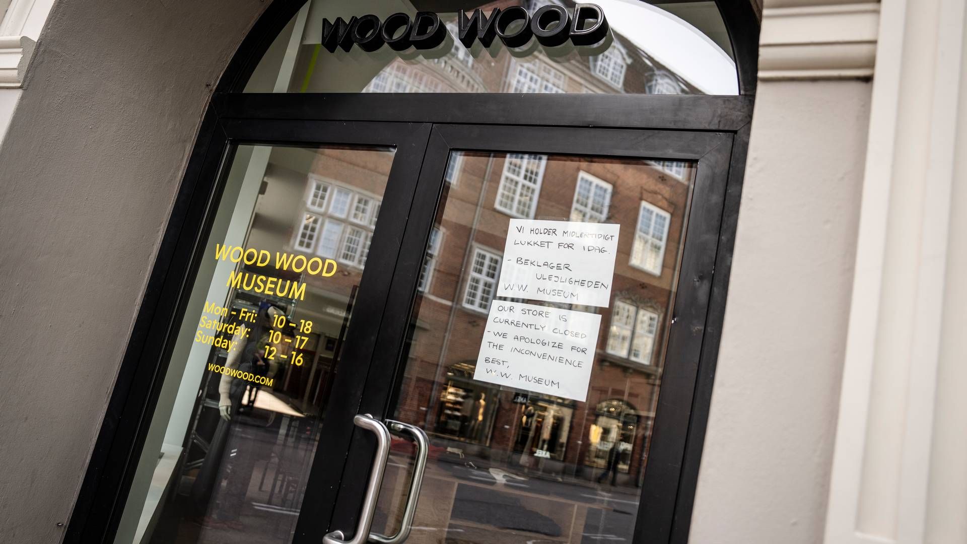 Wood Woods flagskibsbutik i København er lukket i forbindelse med konkursen og de fleste ansatte suspenderet. Dog holder brandet et planlagt lagersalg i slutningen af denne uge. | Foto: Mads Claus Rasmussen