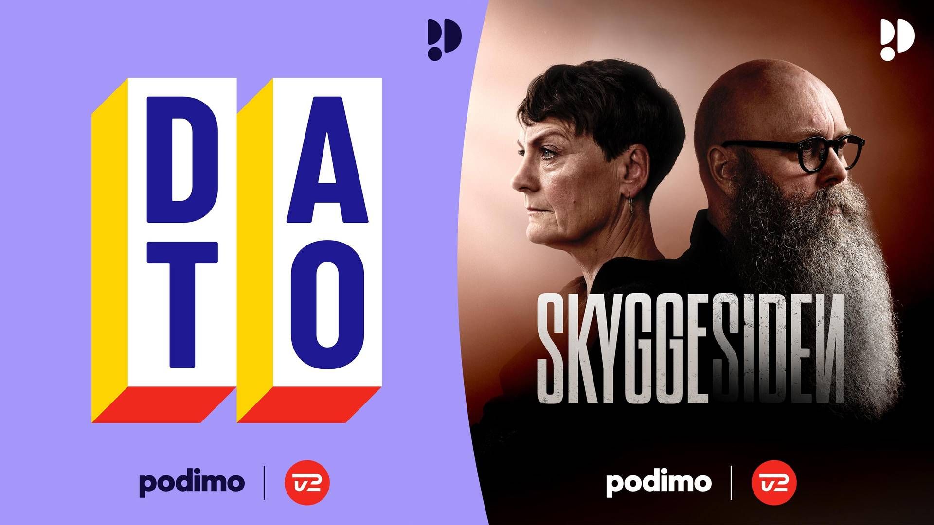 De to TV 2-podcasts ”Dato” og ”Skyggesiden” vil udkomme på Podimo. | Foto: Henrik Ohsten/Podimo/TV2