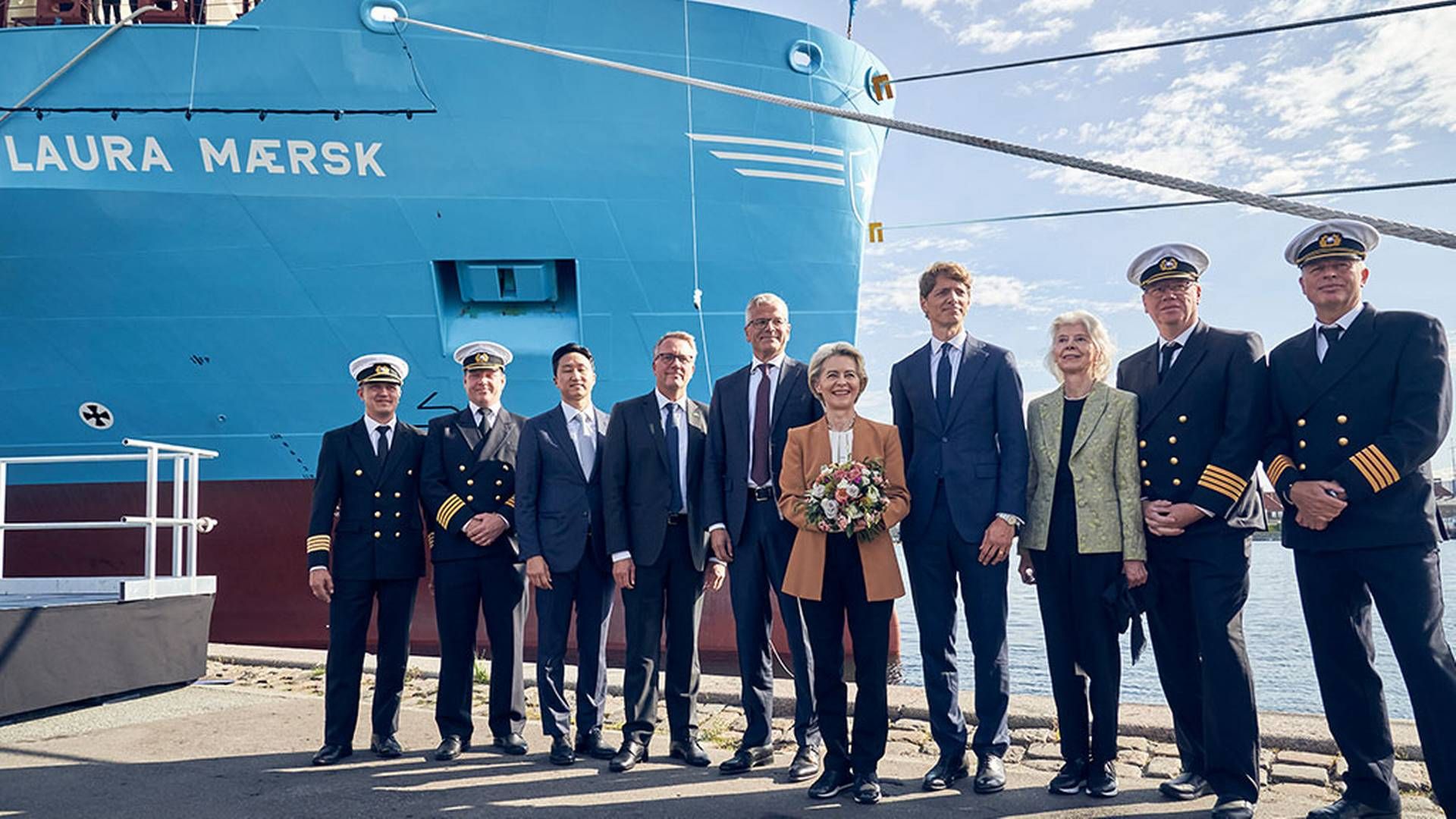 Det var EU-Kommissionens formand Ursula von der Leyen, som i september sidste år navngav verdens første metanol-drevne containerskib, Laura Mærsk. | Foto: Maersk