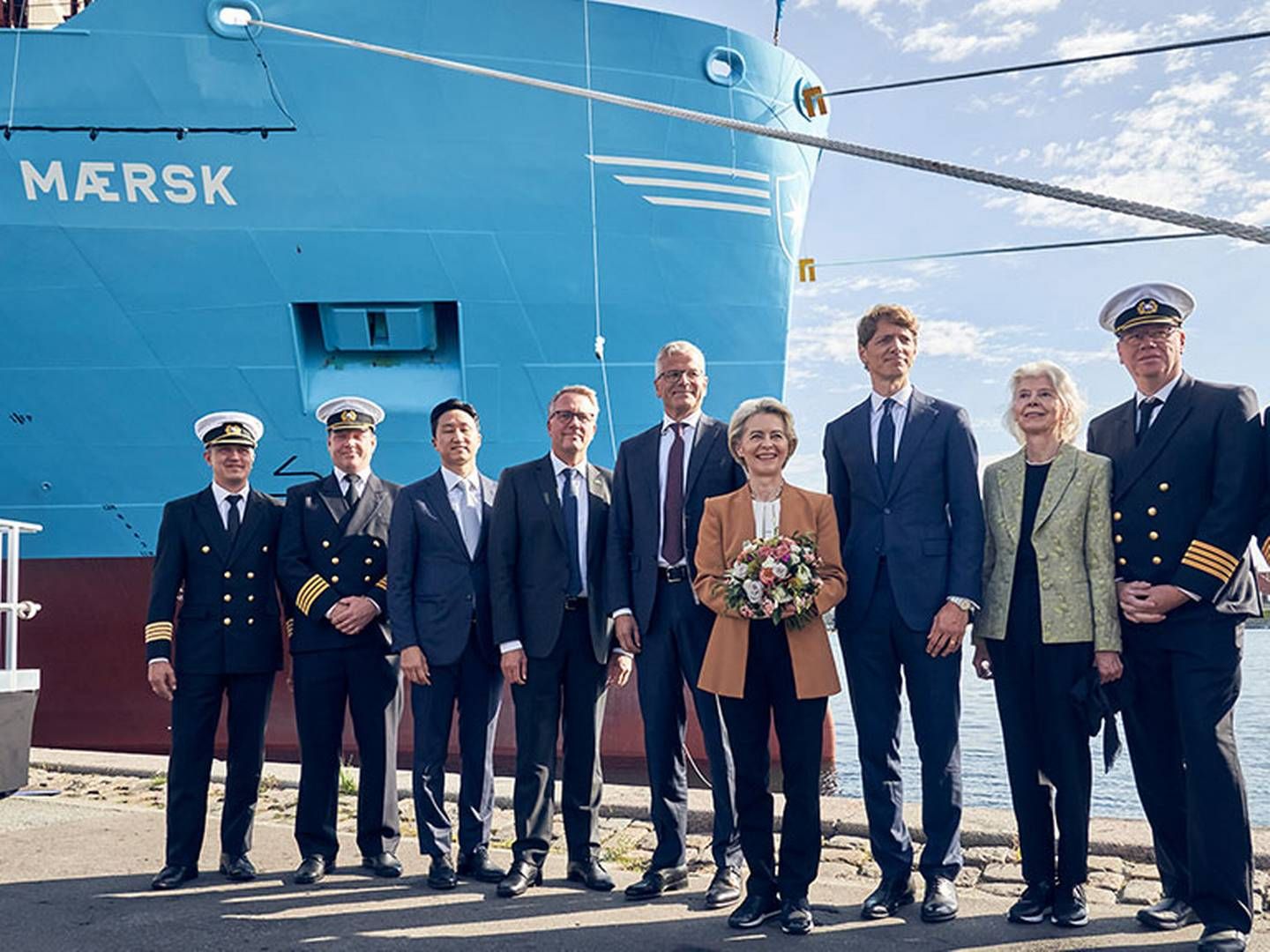 Det var EU-Kommissionens formand Ursula von der Leyen, som i september sidste år navngav verdens første metanol-drevne containerskib, Laura Mærsk. | Foto: Maersk