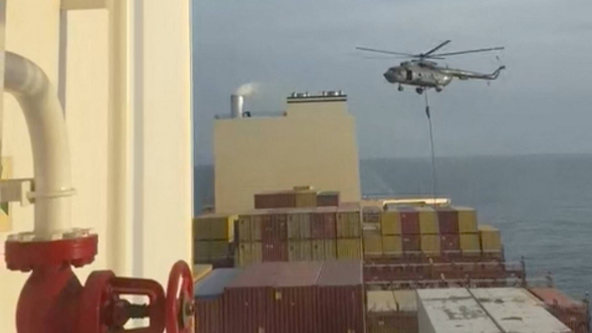 Houthis boarding the ship MSC Aries last weekend. | Photo: Video Obtained By Reuters/Reuters/Ritzau Scanpix
