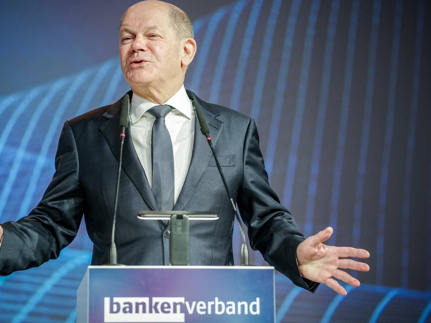 Bundeskanzler Olaf Scholz (SPD) auf dem Bankentag. | Foto: picture alliance/dpa | Kay Nietfeld