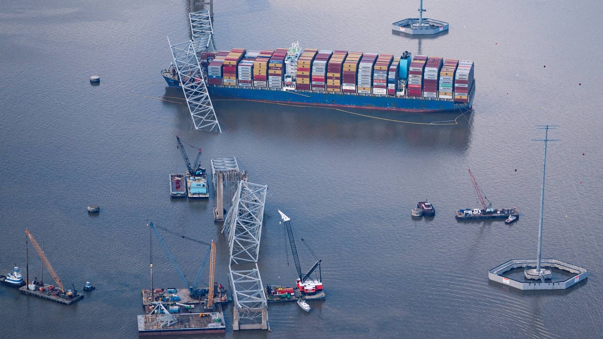 Det er tredje alternative kanal, der nu bliver åbnet. De første to alternative kanaler har ikke været dybe nok til at Mærsk har kunnet anløbe Baltimores havn. | Foto: Nathan Howard/Reuters/Ritzau Scanpix