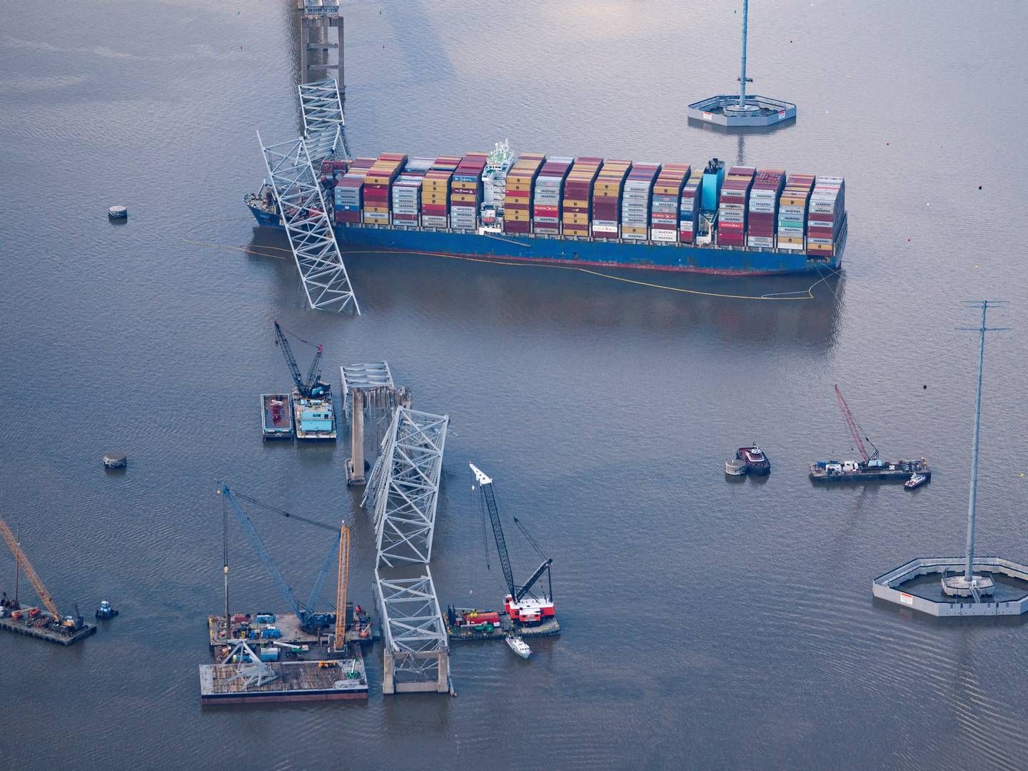 Det er tredje alternative kanal, der nu bliver åbnet. De første to alternative kanaler har ikke været dybe nok til at Mærsk har kunnet anløbe Baltimores havn. | Foto: Nathan Howard/Reuters/Ritzau Scanpix