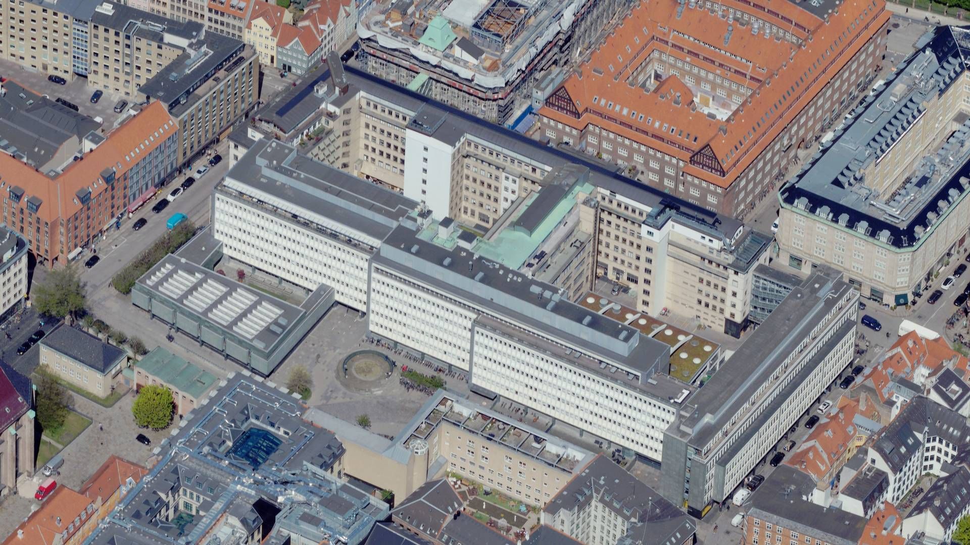 Egmonts kontor- og erhvervsejendom omkranses af Vognmagergade, Landemærket, Pilestræde og Møntergade. | Foto: Styrelsen for Dataforsyning og Infrastruktur