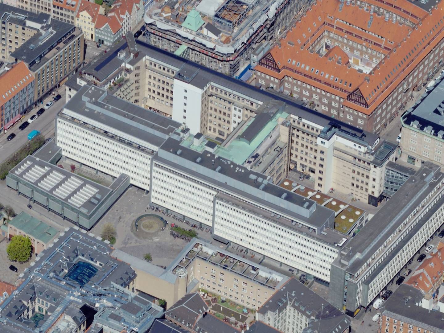 Egmonts kontor- og erhvervsejendom omkranses af Vognmagergade, Landemærket, Pilestræde og Møntergade. | Foto: Styrelsen for Dataforsyning og Infrastruktur