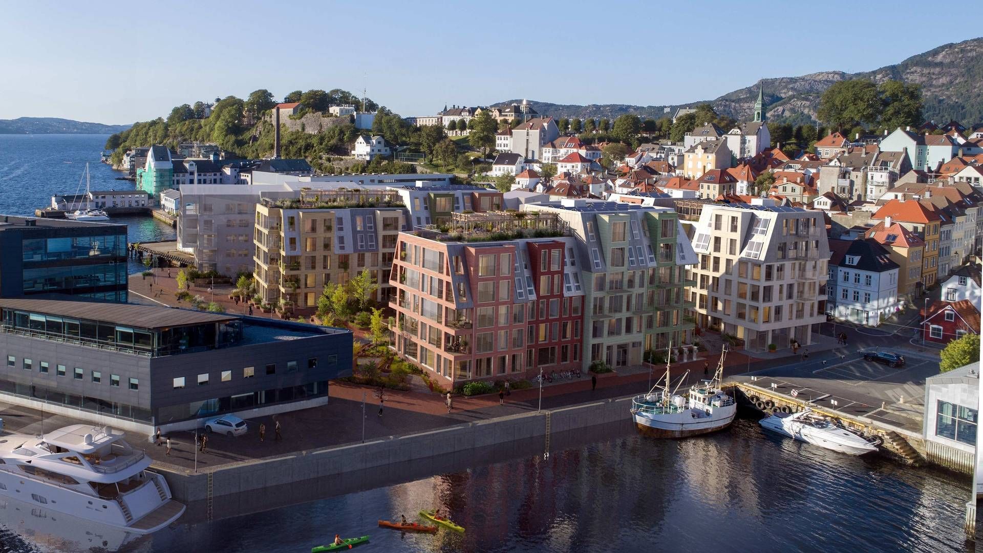 SLIK KAN DET BLI: Den gamle TV2-tomten i Bergen kan få nytt liv. | Foto: TREDJE NATUR og Mad Arkitekter