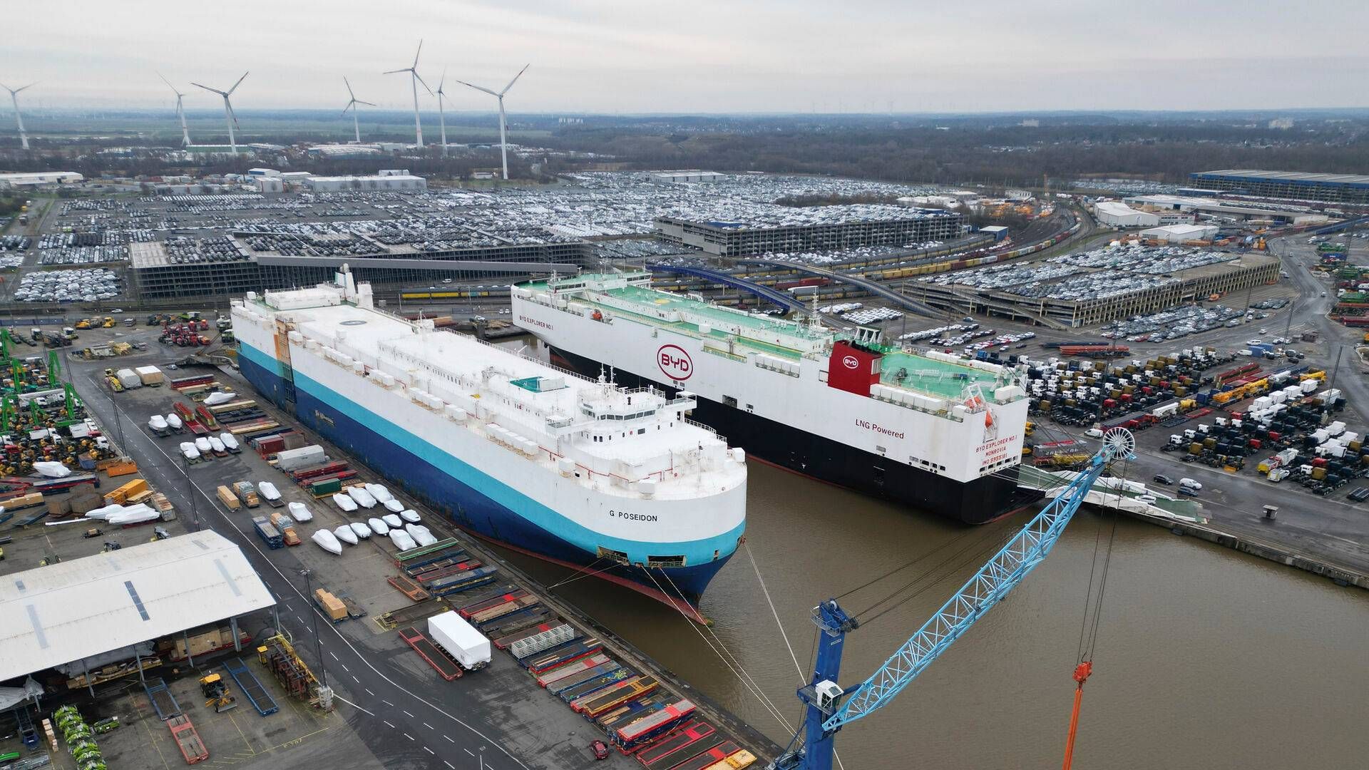 Bilterminalen i havnen i Bremerhaven. | Foto: Lars Penning/AP/Ritzau Scanpix