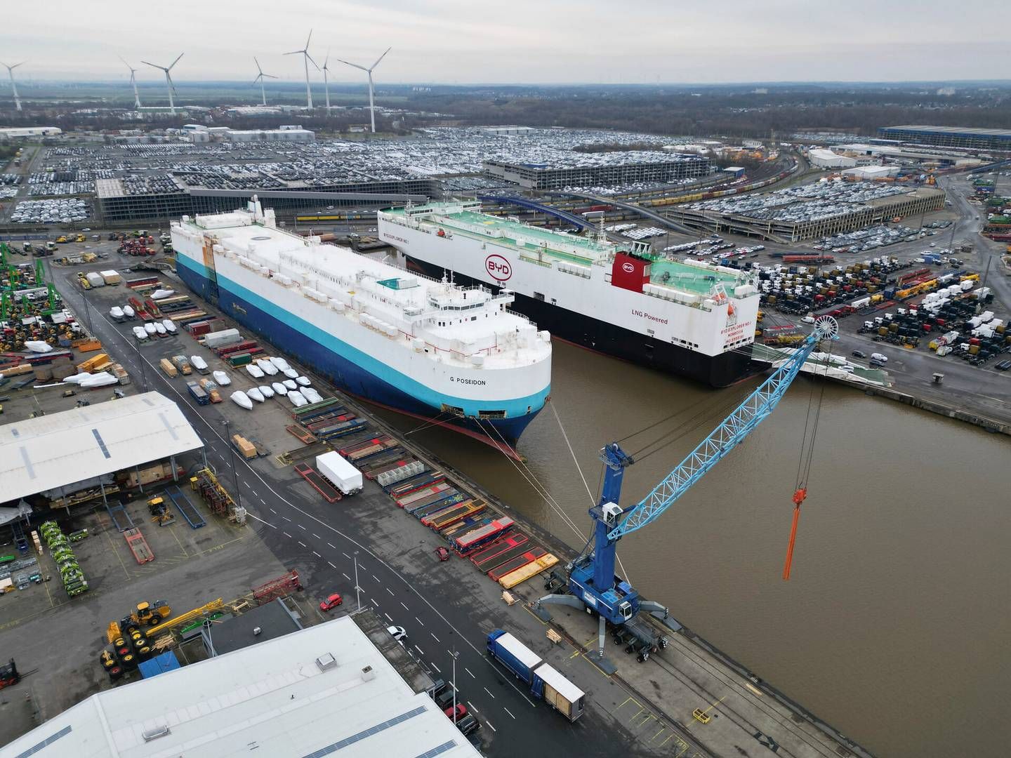 Bilterminalen i havnen i Bremerhaven. | Foto: Lars Penning/AP/Ritzau Scanpix
