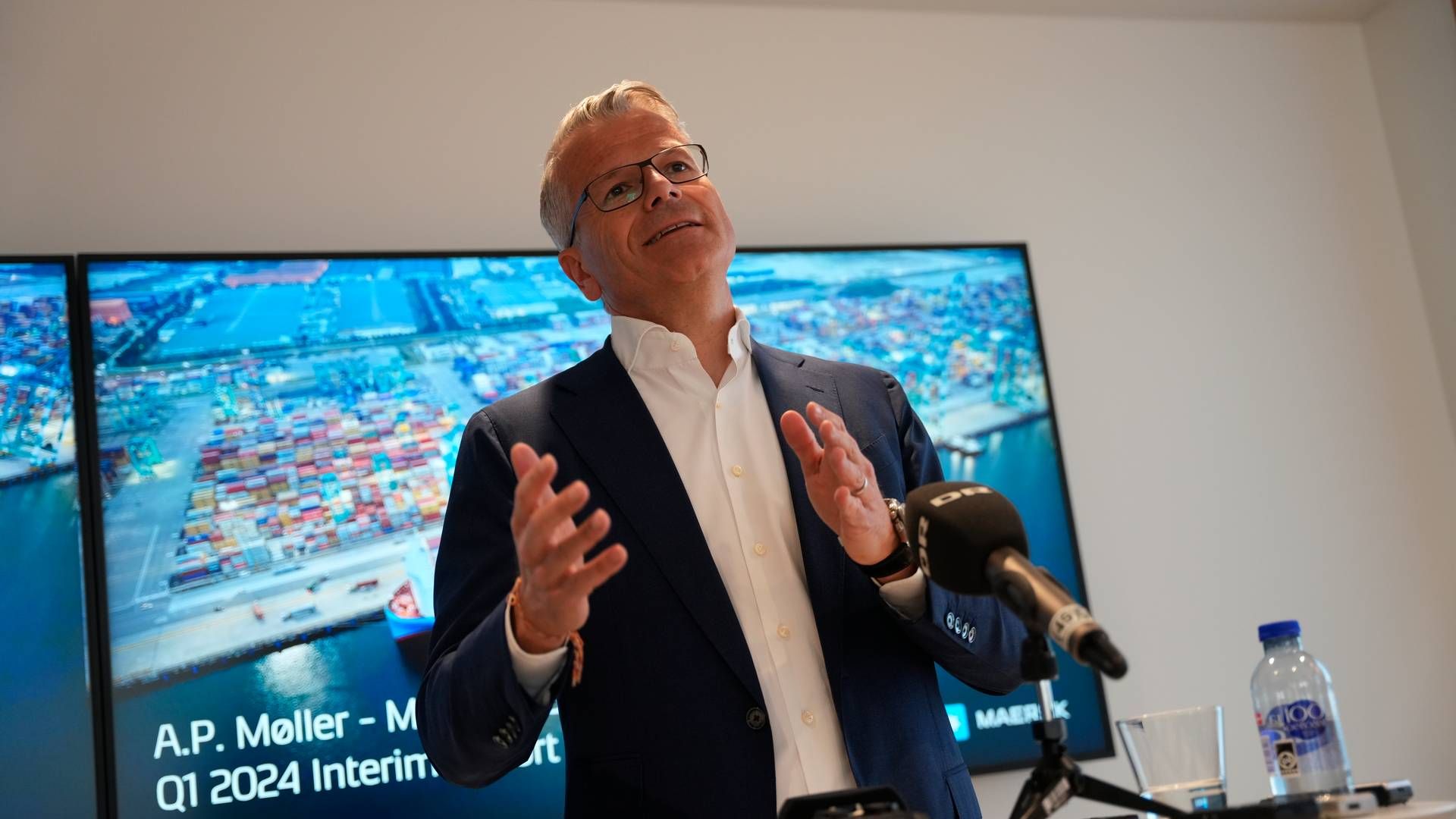 Mærsk-topchef Vincent Clerc inviterede torsdag til pressemøde i forbindelse med selskabets kvartalsregnskab. | Foto: Emil Helms/Ritzau Scanpix