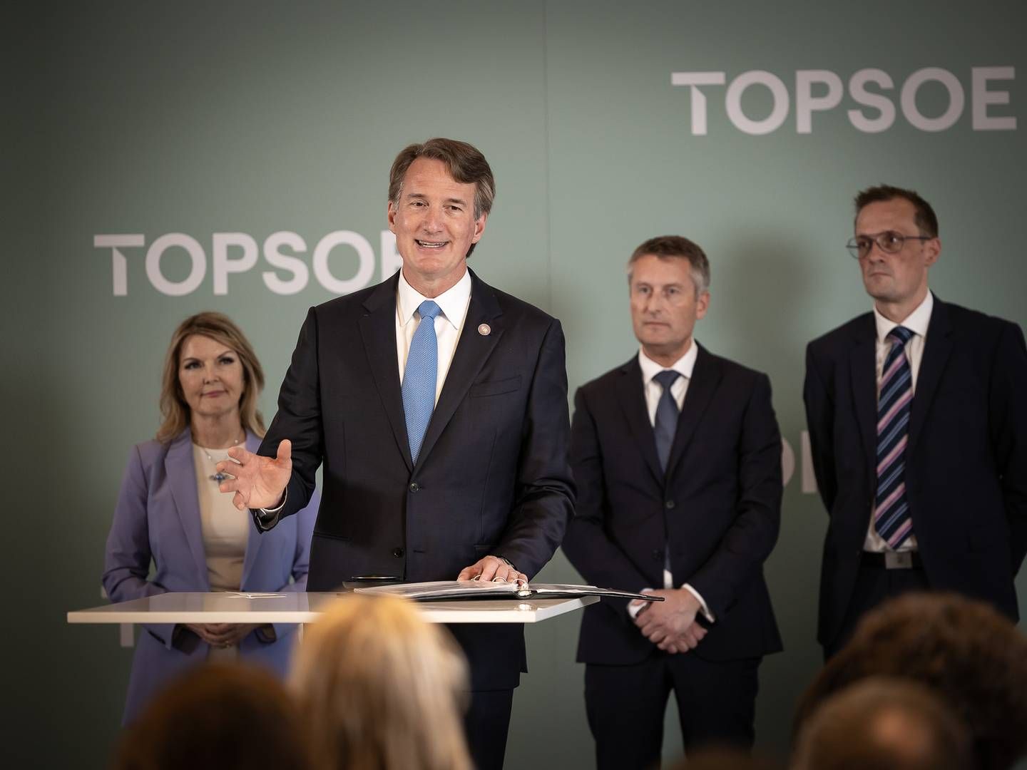 Virginia's governor Glenn Youngkin (front) was in Denmark on Wednesday to visit Lego and Topsoe, both planning to build factories in the US state. | Foto: Topsoe