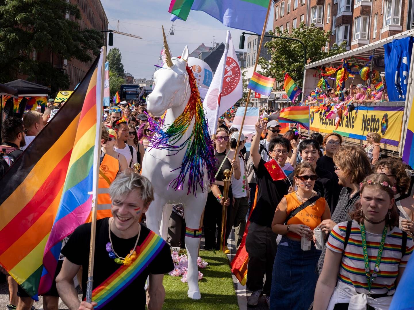 DFDS var hovedpartner på Copenhagen Pride i 2023 og stod bl.a for at levere lastbiler til optoget, som årligt fejrer LGBT+-personer og mangfoldighed, i København. | Photo: Mads Nissen/Ritzau Scanpix