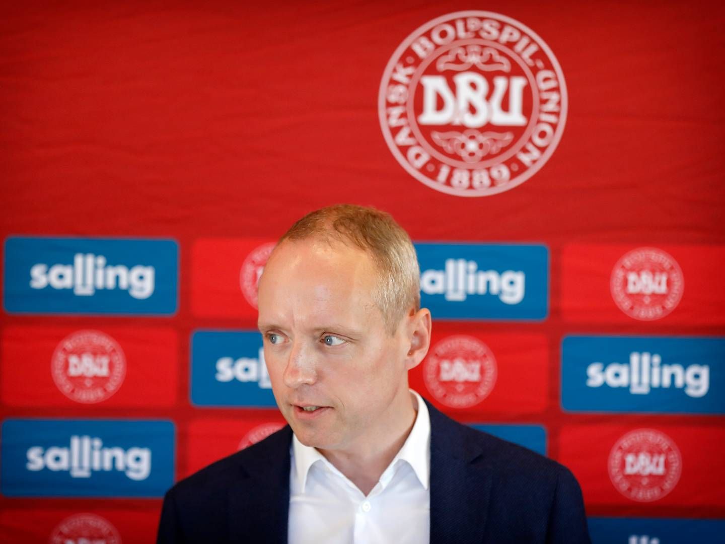 Anders Hagh, adm. direktør for Salling Group, præsenterede mandag et nyt partnerskab med DBU, der går på tværs af landshold fra U16 til A-landshold. | Foto: Jens Dresling