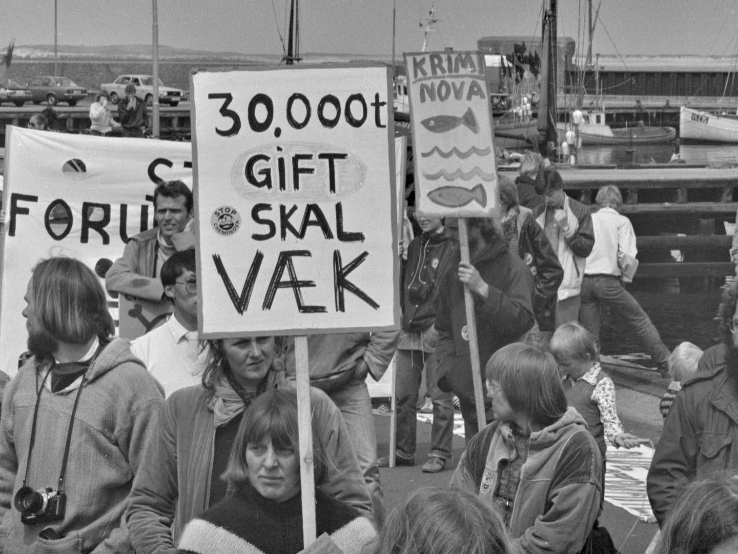 Demonstration mod kemikalievirksomheden Cheminova, der i dag hedder FMC, i 1980'erne. | Photo: Viggo Landau
